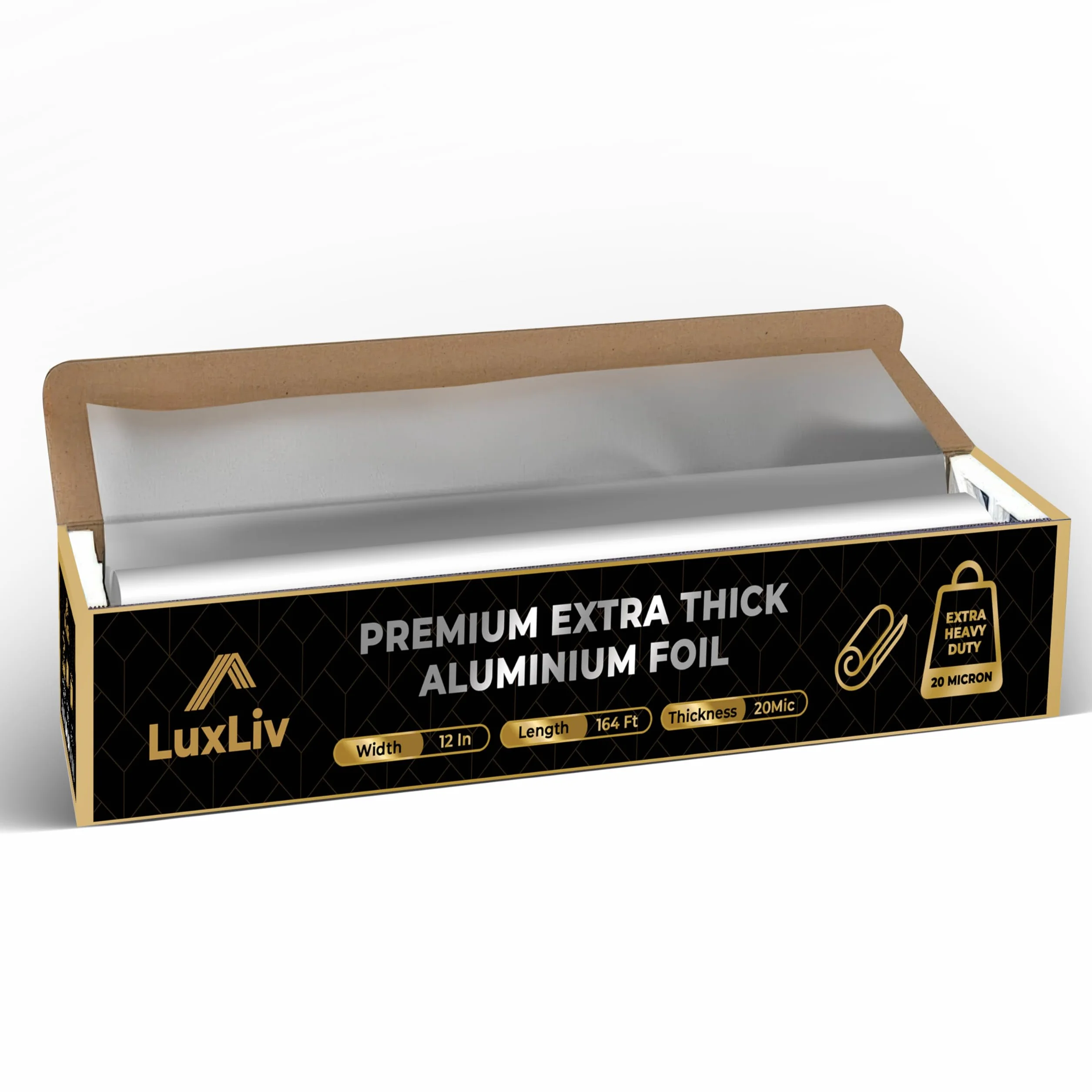 LuxLiv Aluminiowa rolka folii blaszanej 30 cm x 50 m gruba komercyjna z nożem