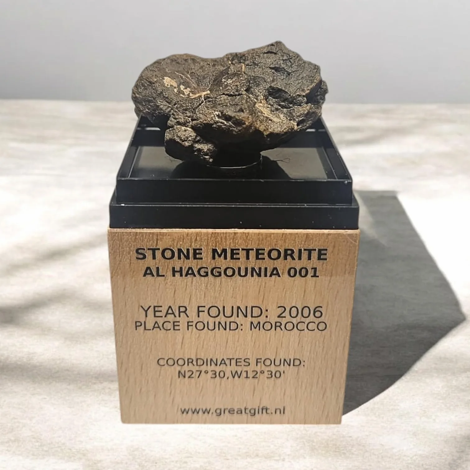 Meteoryt Al Haggounia 001 na stojaku z certyfikatem kamień kosmiczny