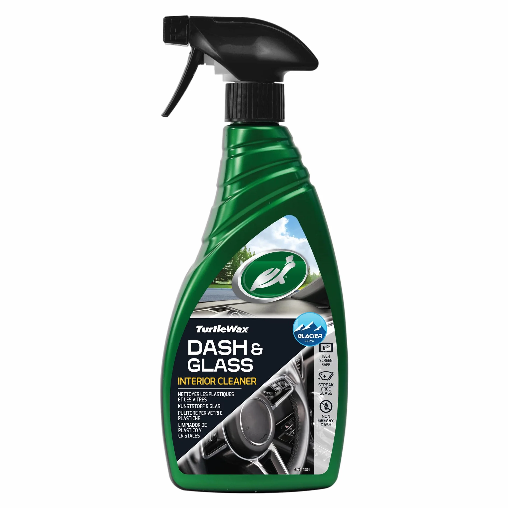 Turtle Wax Dash & Glass Interior Cleaner and Protectant, doskonały spray czyszczący do deski rozdzielczej, szyb, ekranów technicznych i wszystkich twardych powierzchni wewnętrznych, 500 ml