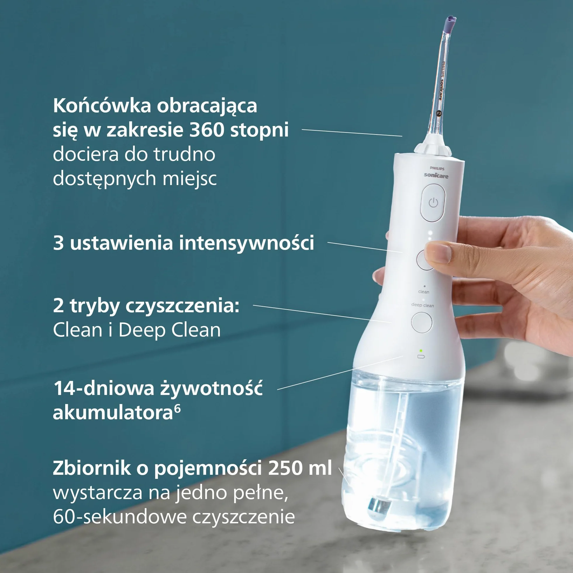 Philips Sonicare Power Flosser 3000 Bezprzewodowy irygator do jamy ustnej HX3826/31 Biały