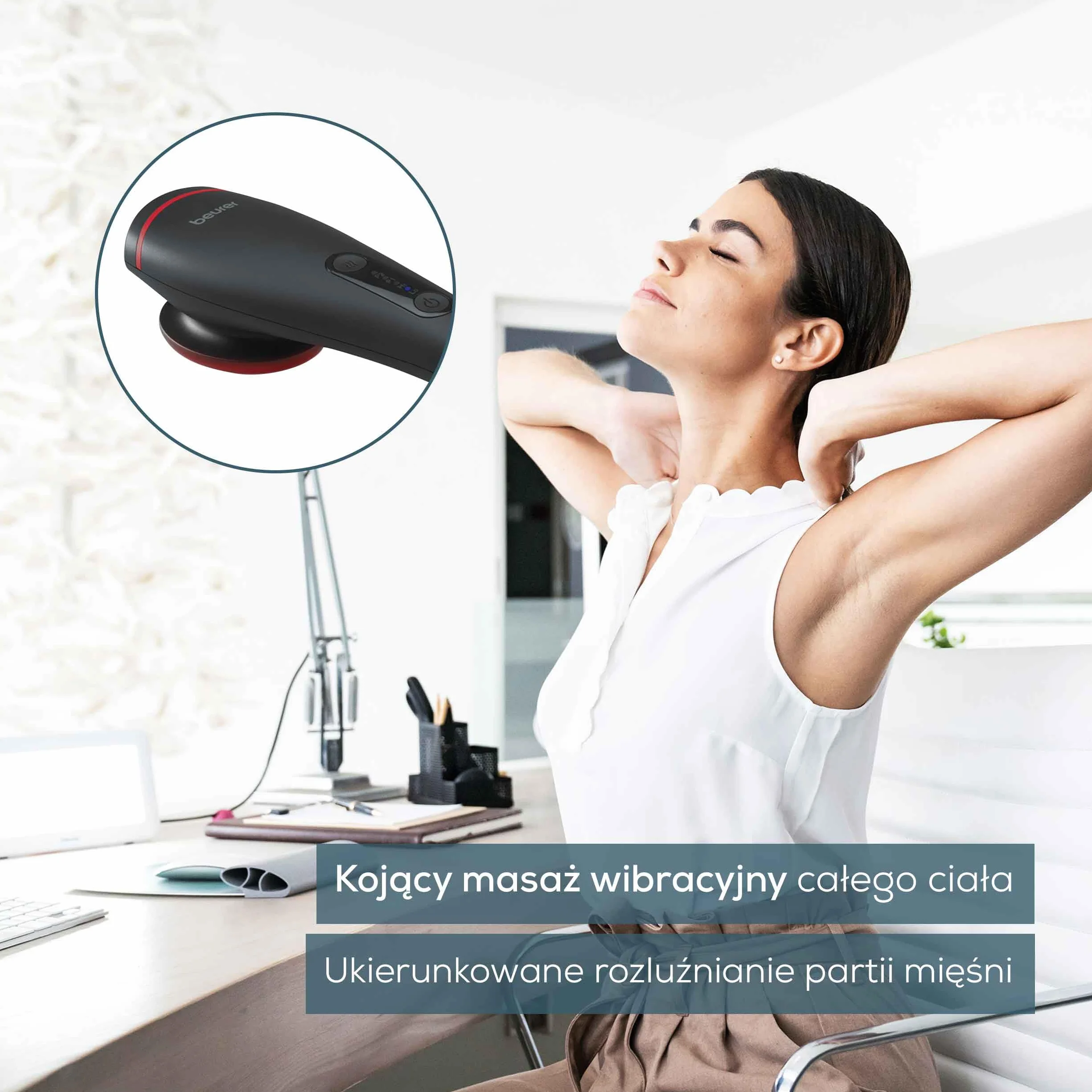 Beurer MG 24 masażer mięśni z funkcją podgrzewania, relaksujący masaż wibracyjny, 2 programy masażu, 2 poziomy intensywności, 3 nasadki masujące, do stosowania na całym ciele, czarny