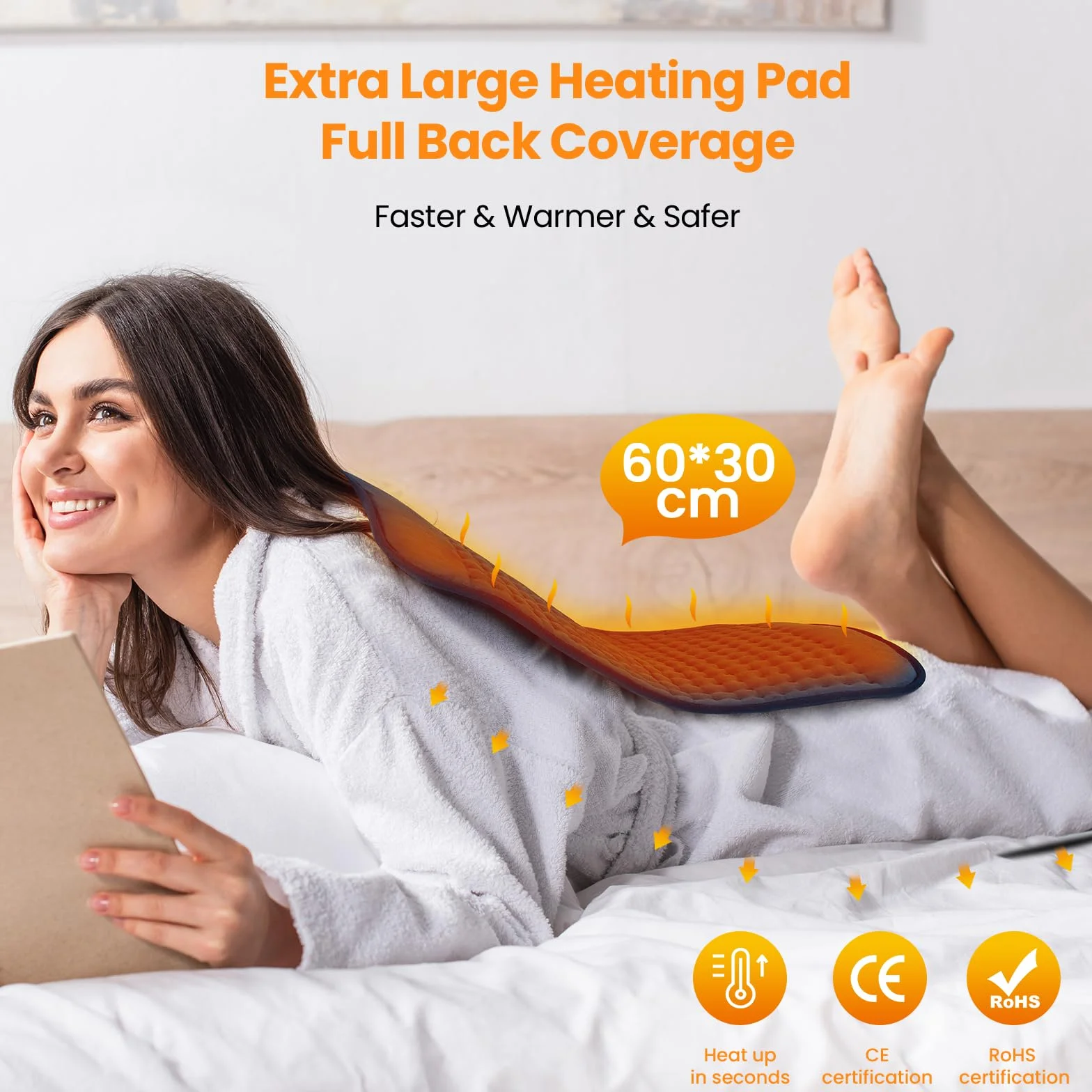 MYCARBON Koc elektryczny 30 x 60 cm podkładka termiczna na plecy, szyję, ramiona i brzuch podkładka grzewcza z 6 temperaturami 4 timerami automatyczne wyłączanie zmywalne