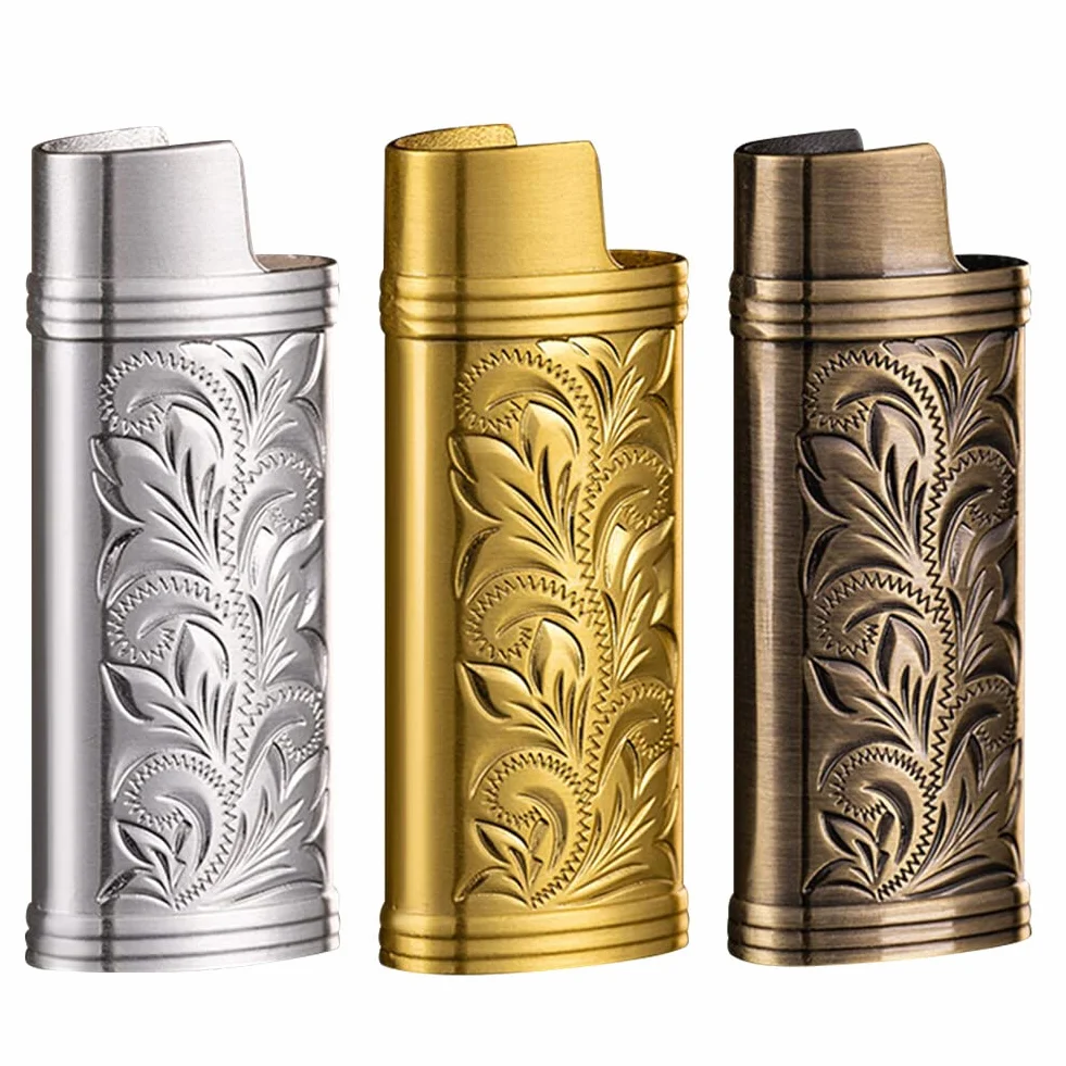 BYNYXI 3 sztuki etui na zapalniczkę vintage metalowe z łańcuszkiem do mini BIC