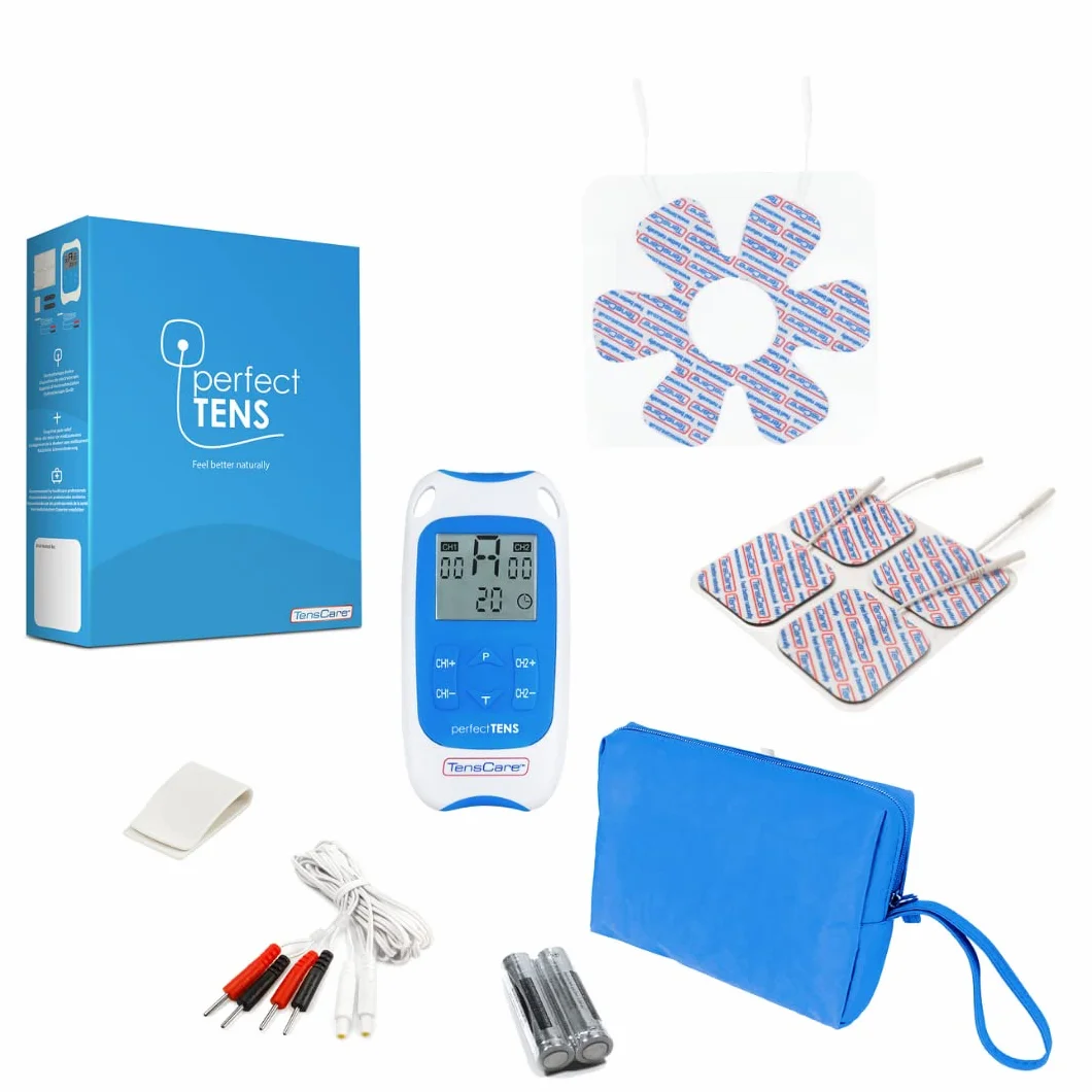TensCare Perfect TENS – urządzenie TENS z 16 elektrodami do łagodzenia bólu, klinicznie sprawdzone programy na bóle pleców, artretyzm, przewlekły ból, 2 kanały