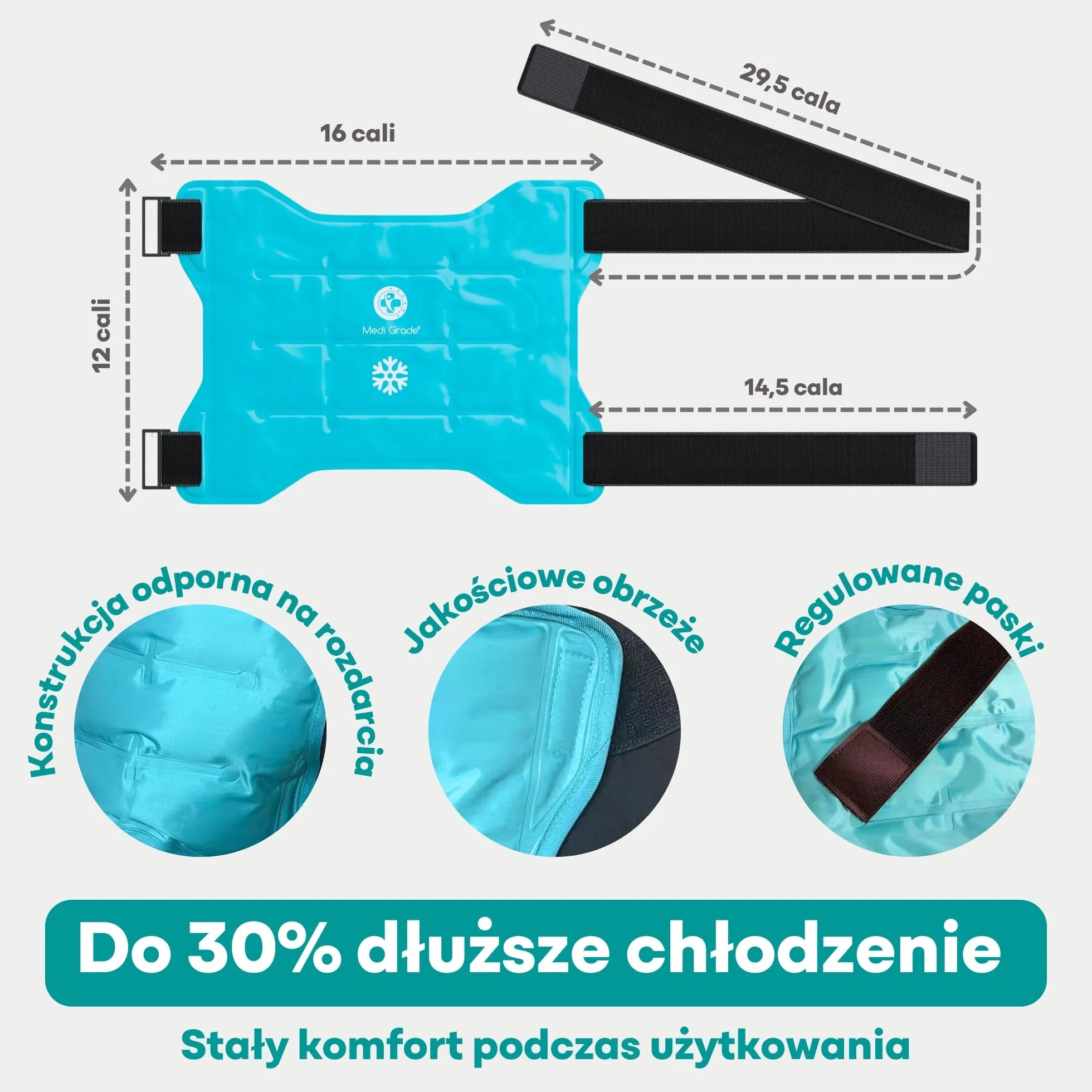 Medi Grade Okład Chłodzący na Biodro - Elastyczna Opaska na Biodro z Regulowanym Paskiem - Wielorazowy Okład Żelowy Chłodzący do Terapii Zimnem - Regeneracja Biodra - Codzienne Wsparcie Mobilności