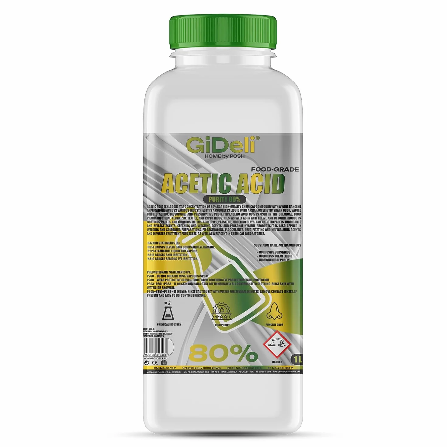 GiDeli Kwas octowy 80% 1 l mocny Vinegar do czyszczenia odkamieniania