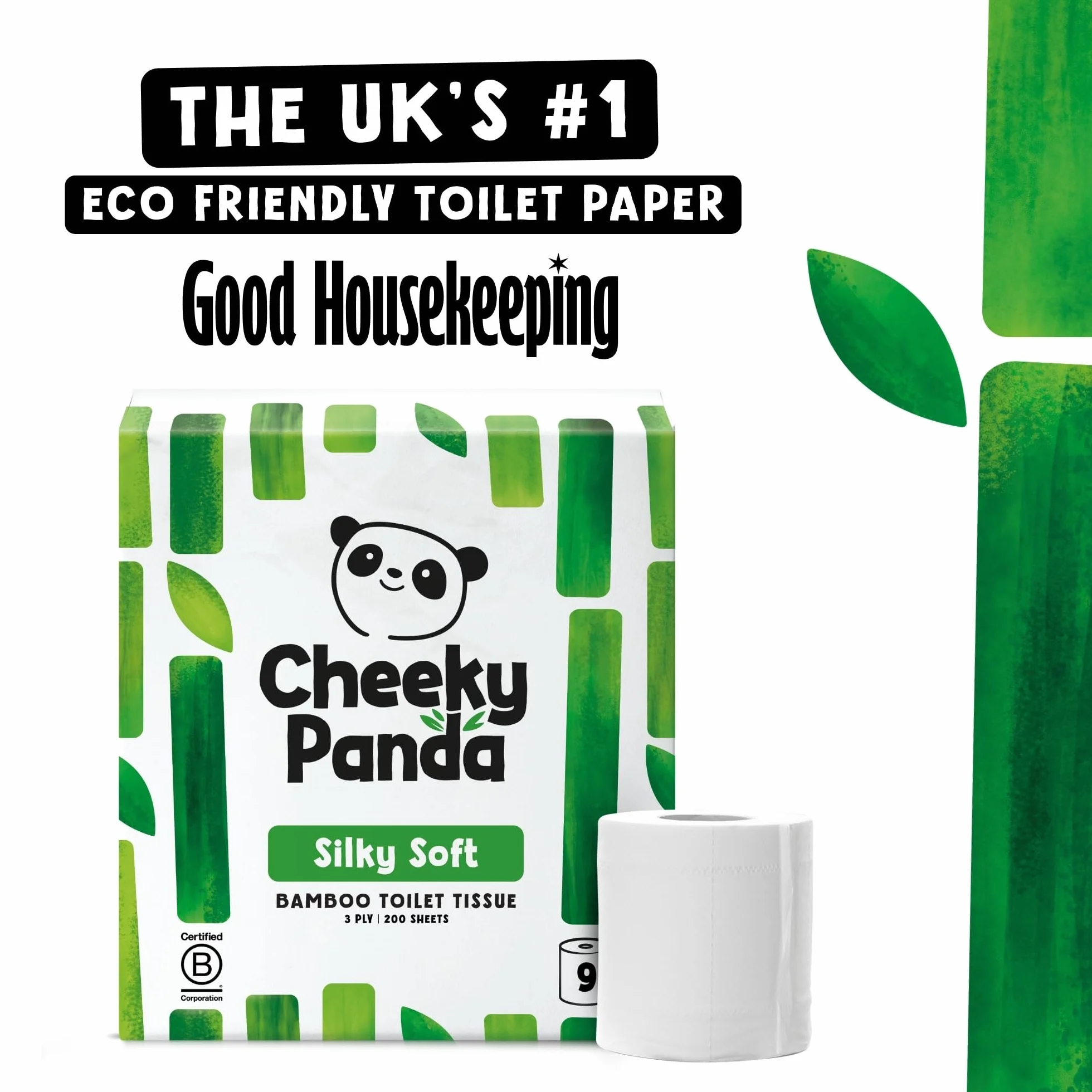 The Cheeky Panda Bambusowy papier toaletowy – 9 rolek papieru toaletowego, opakowanie bez plastiku i zrównoważona chusteczka toaletowa, w 100% kompostowalny