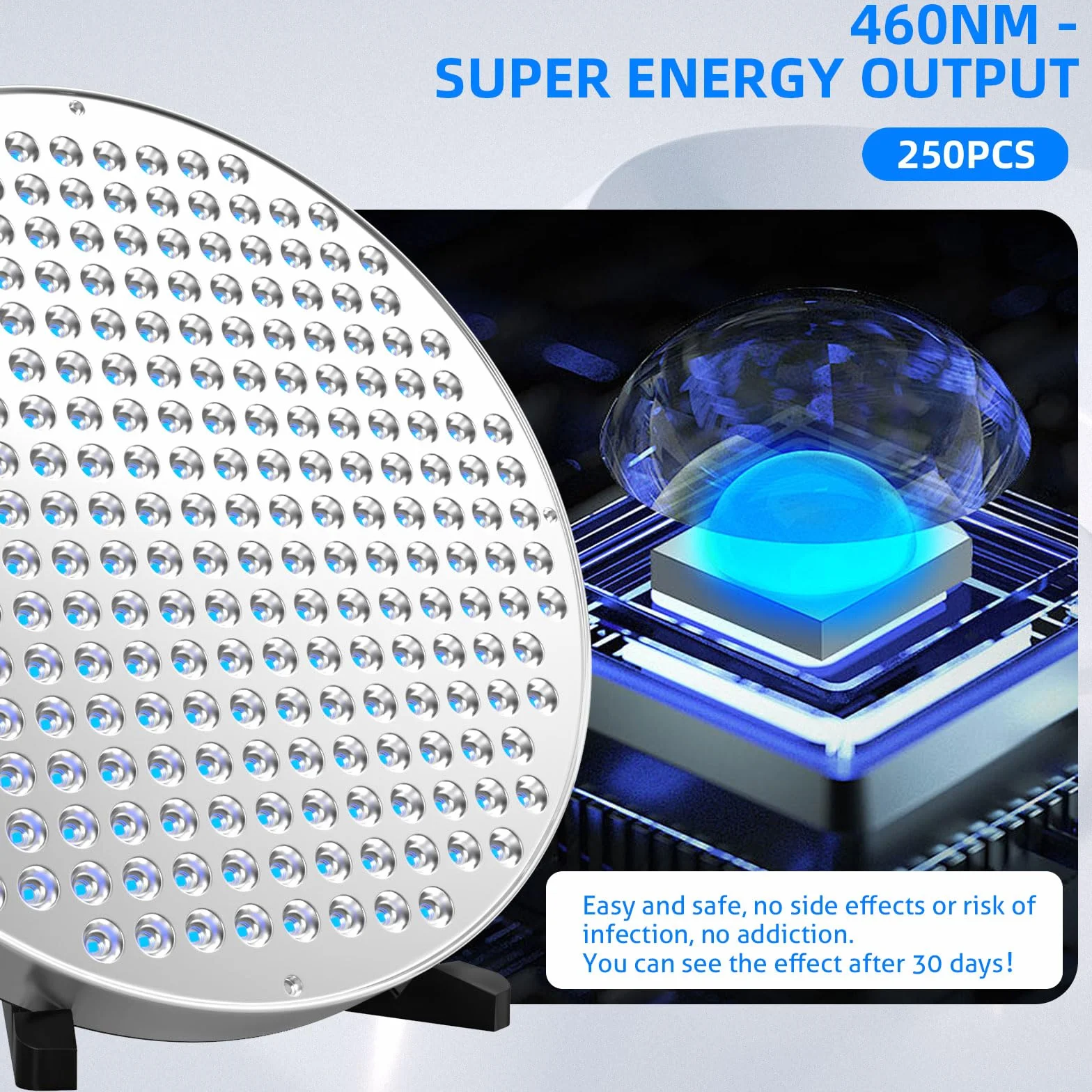 Solarium do domu, 460 NM, przenośna, okrągła lampa do opalania z 250 diodami LED, 50 W, regulowany stojak i haczyki do zawieszenia, opalarka twarzy, solarium do domu