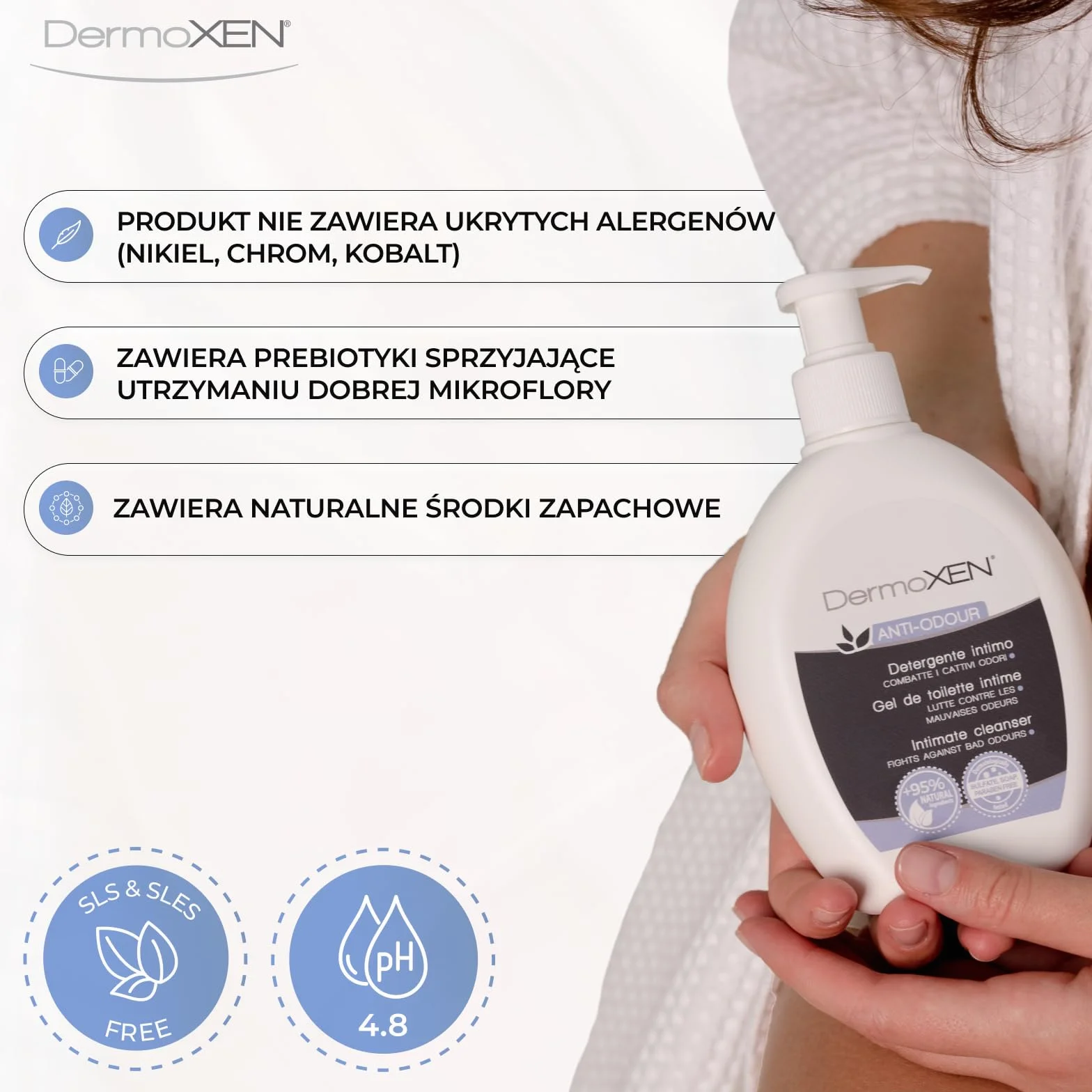 Dermoxen Detergent do bielizny dla kobiet przeciwzapachowych na Candida, miesiączkę i nietrzymanie moczu