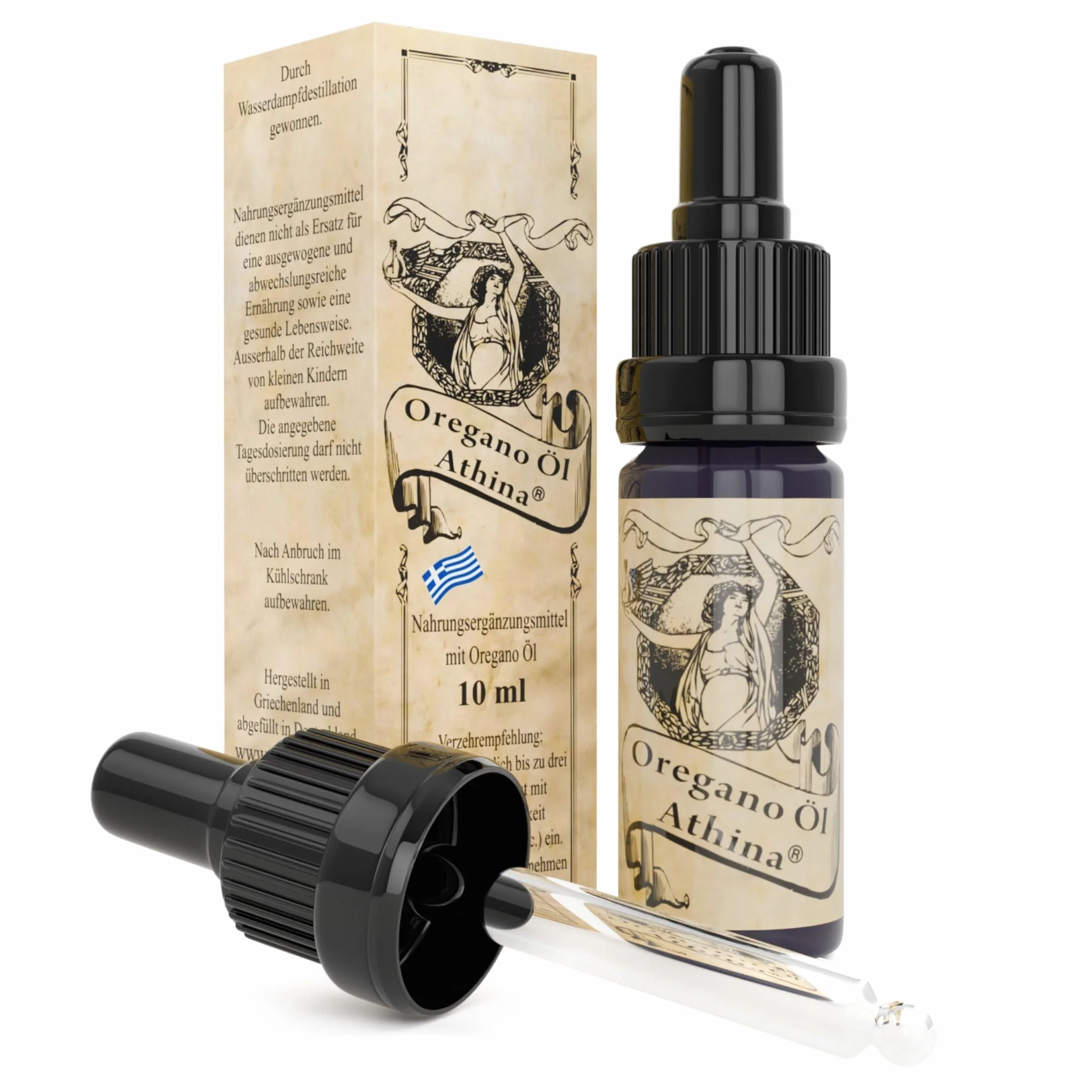 Athina Oregano olejek eteryczny z oregano, Origanum Vulgare Hirtum z Grecji, 80% karwakrolu, 1 x 10 ml