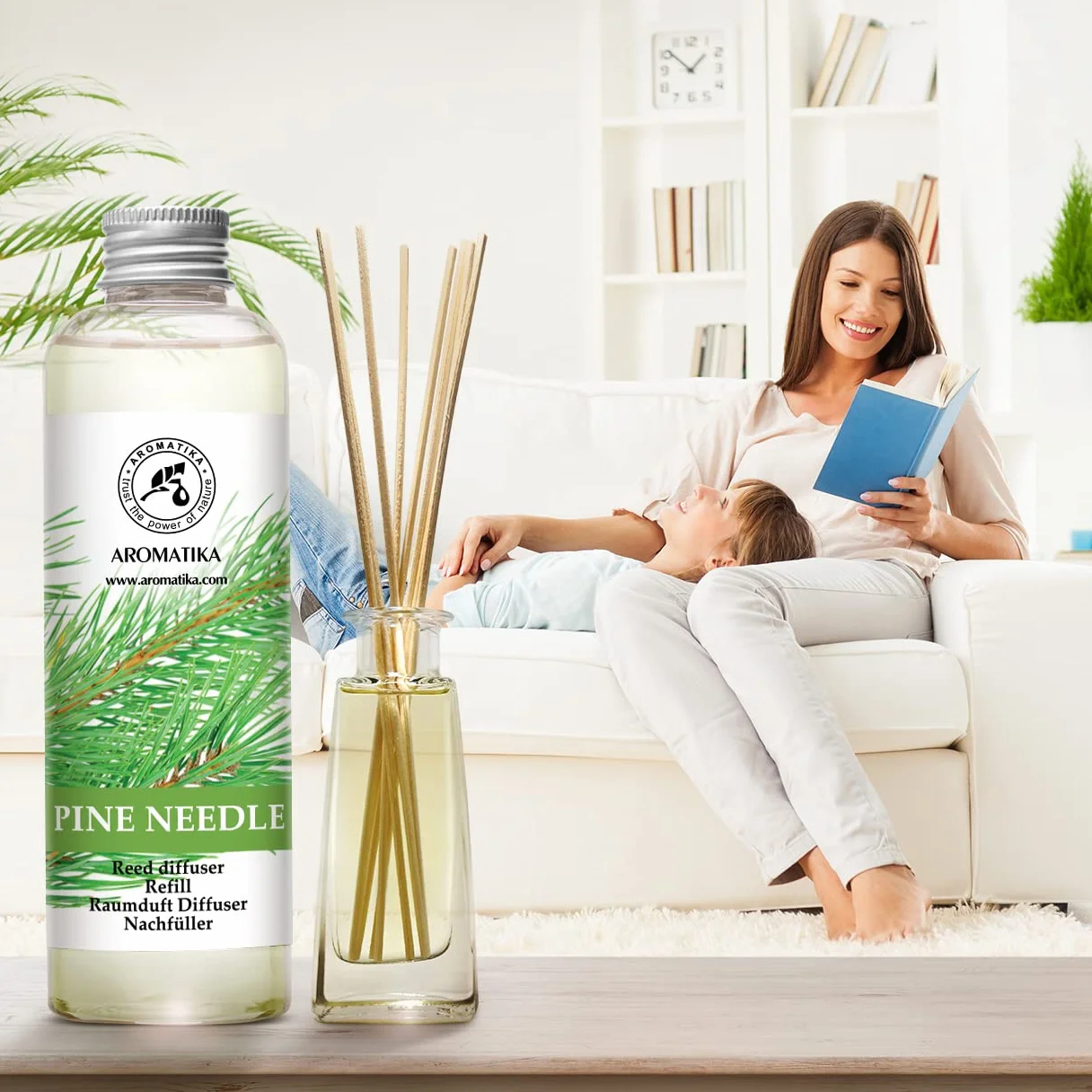 AROMATIKA Wkład do Dyfuzora Trzcinowego Sosna 200 ml Świeży i Długotrwały Zapach Dyfuzor Zapachowy z Patyczkami Olejek z Igieł Sosny Aromaterapia Dom Biuro Odświeżacz Powietrza