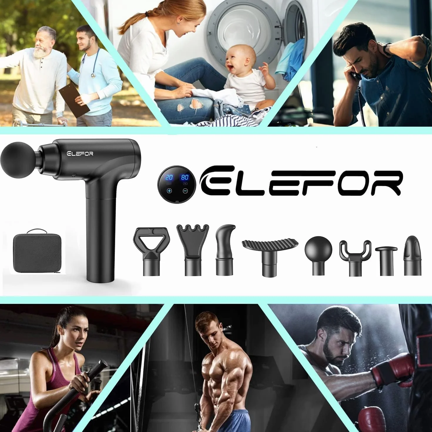 Massage Gun Deep Tissue,Percussion Massager Gun for Athletes Muscle Massage Gun for Pain Relief with 8 Massage Heads & 20 Speeds (Matte Black)