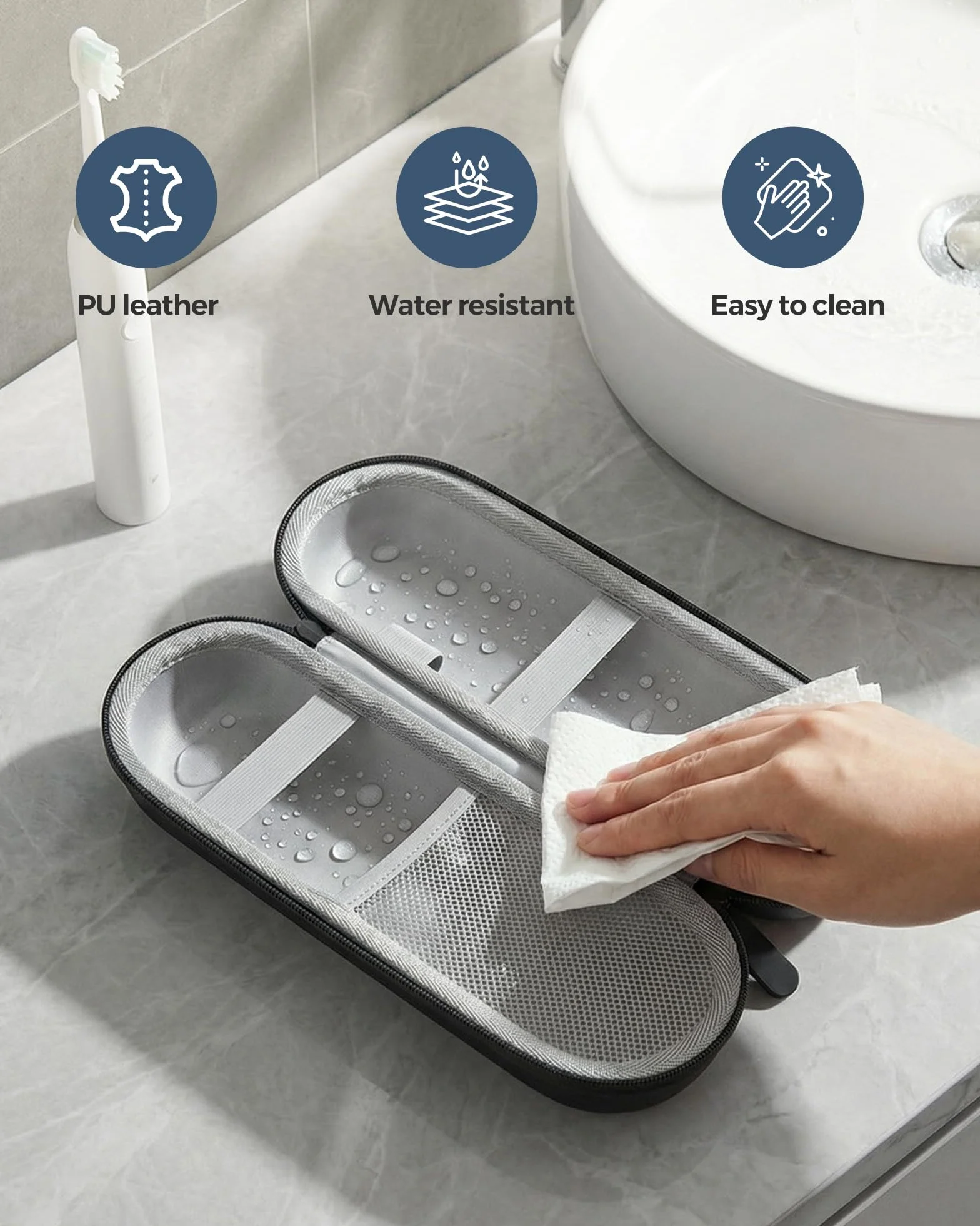 ProCase Etui podróżne na elektryczną szczoteczkę do zębów Oral-B Pro/iO/Smart i Philips Sonicare, uniwersalna, wodoodporna, twarda ochronna torba do przechowywania z kieszenią siatkową na akcesoria, L