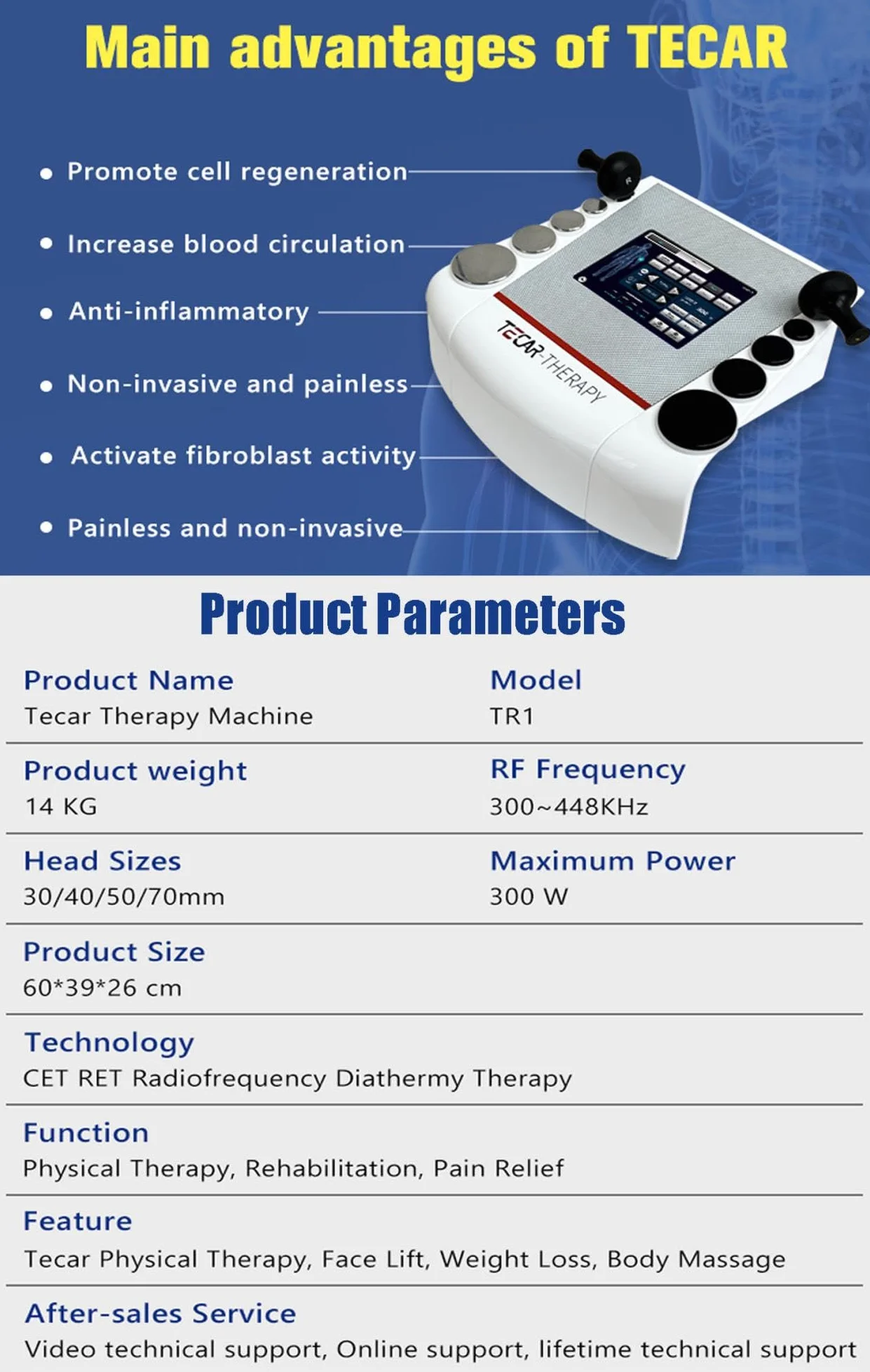 Urządzenie Tecar Therapy Diathermy, 300~448KHz Urządzenie do terapii bólu ciała, 4 regulowane tryby, do łagodzenia bólu mięśni, dogłębna redukcja cellulitu