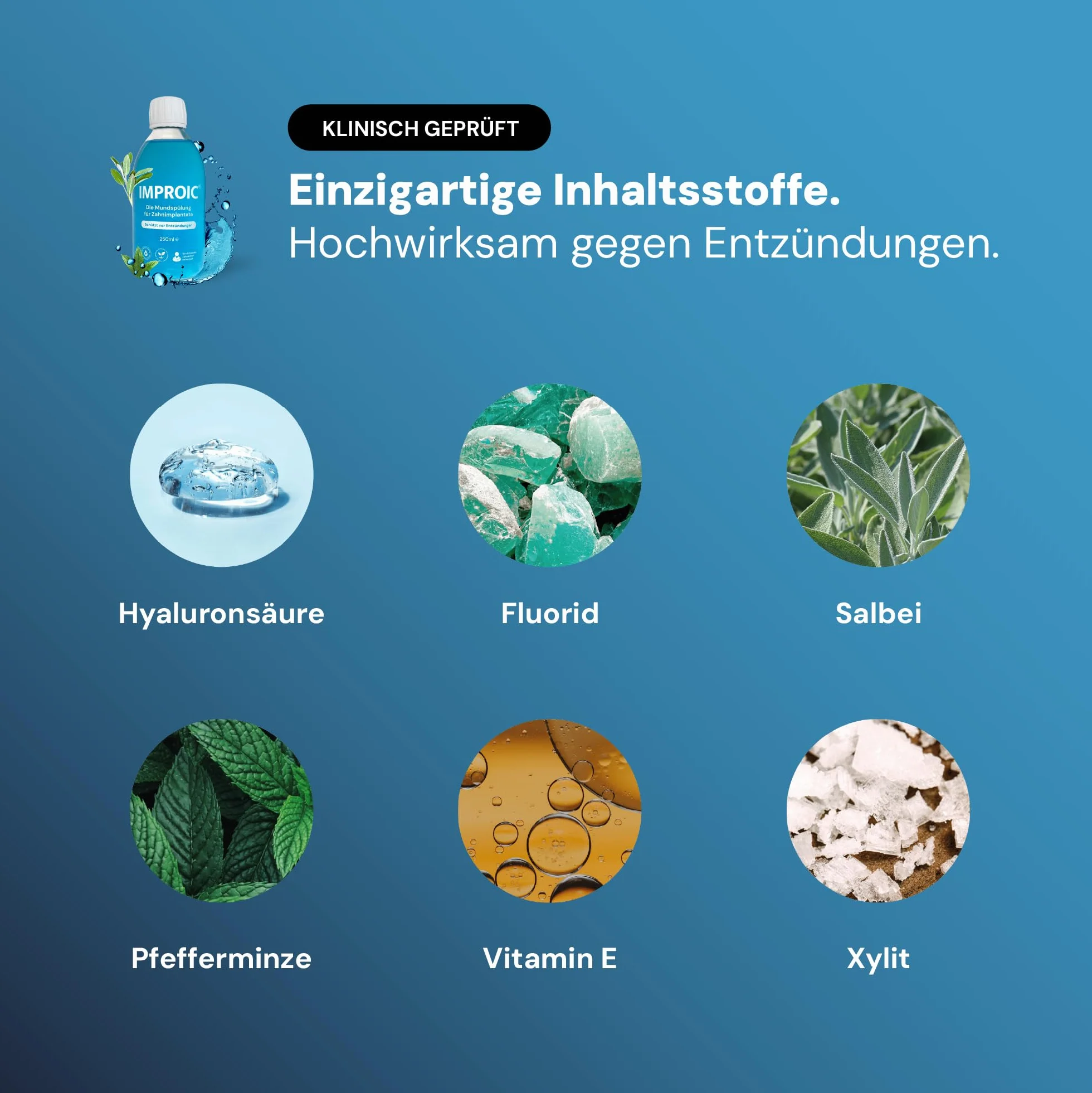 IMPROIC Płyn do płukania jamy ustnej i pasta do zębów do implantów dentystycznych (2-częściowy), z kwasem hialuronowym, medycznym mikrosrebrem, fluorem i funkcjonalnymi substancjami naturalnymi |