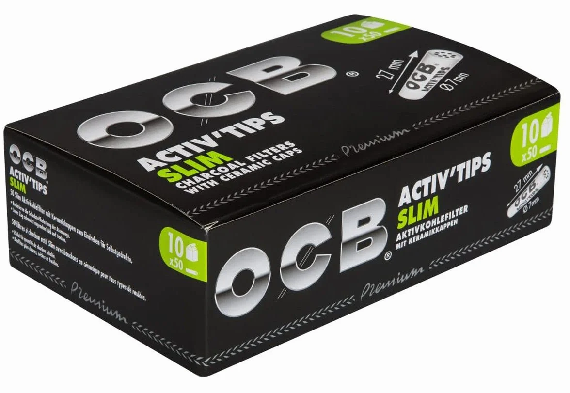 OCB 19822 ActivTips Slim 7 mm filtr z węglem aktywnym z ceramicznymi nasadkami, 10 x 50 sztuk, papier