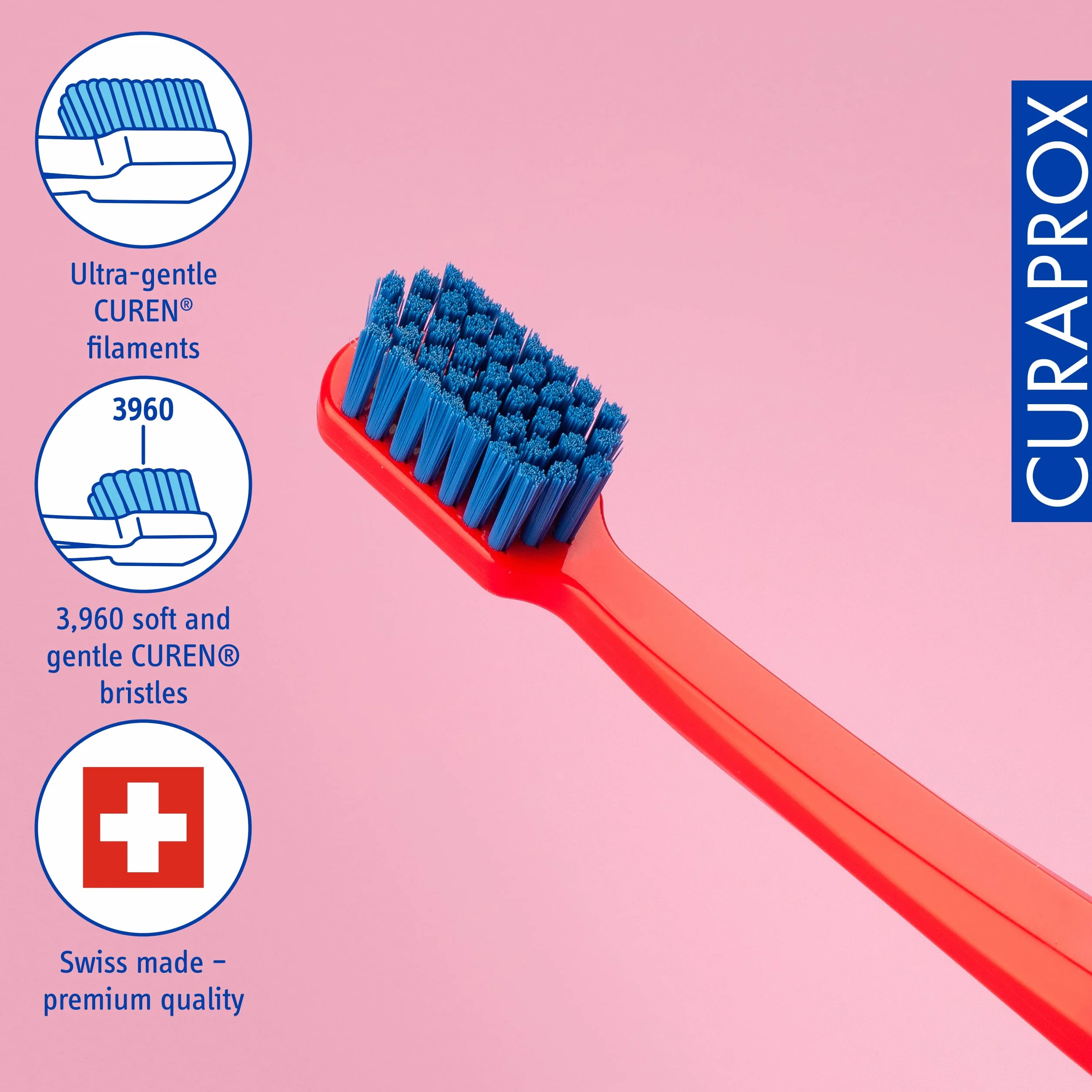 Curaprox CS 3960 Super Miękka Szczoteczka do zębów 0.12 mm, Czerwony/Niebieski