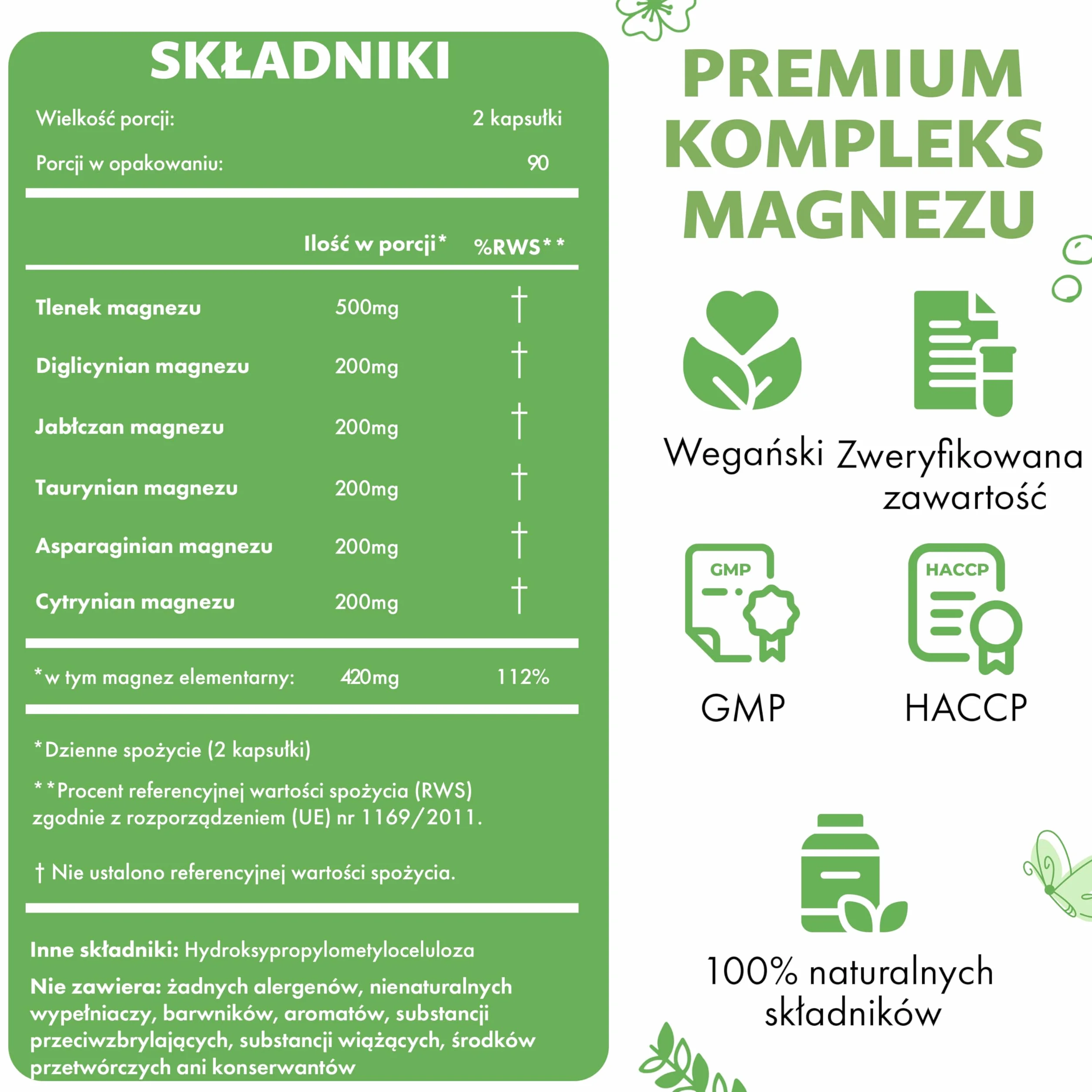Magnez Kompleks 6-1 1500 mg Dziennie | 400 mg Magnezu Elementarnego | Tlenek, Bisglicynian, Jabłczan, Taurynian, Cytrynian & Asparaginian | 180 Kapsułek Wegańskich | Wysoka Dawka & Biodostępność