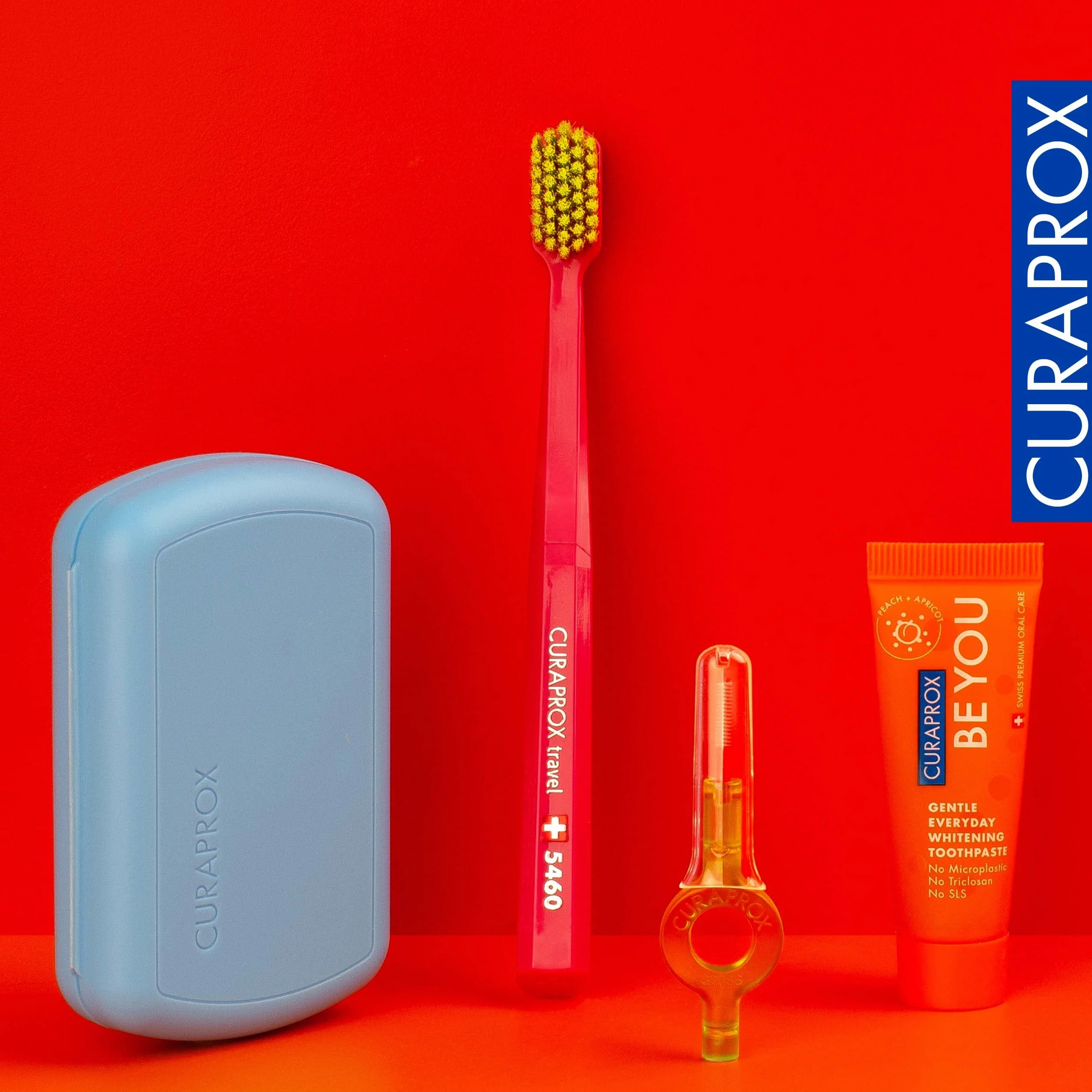 CURAPROX Zestaw Podróżny Szczoteczka CS 5460 z pastą do zębów "Be You" | 2 szczoteczki międzyzębowe CPS Prime 07 i 09 / zestaw do pielęgnacji zębów 9,5 cm x 6 cm/Niebieski/Made in Switzerland