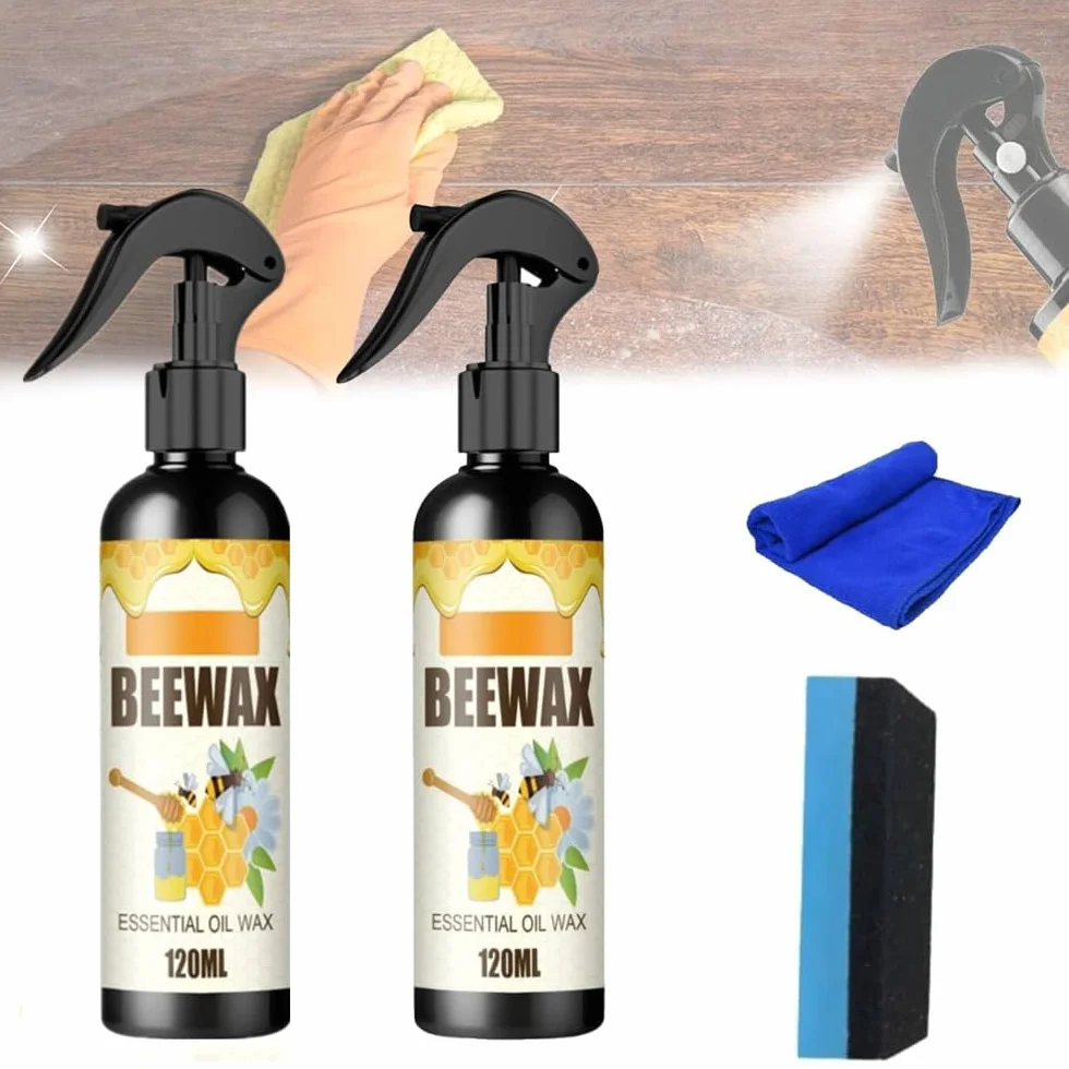 2Pcs Natural Micro-Molecularized Beeswax Spray,Beeswax Spray Furniture Polish And Cleaner,Molecularized Beeswax Wood Cleaner Spray