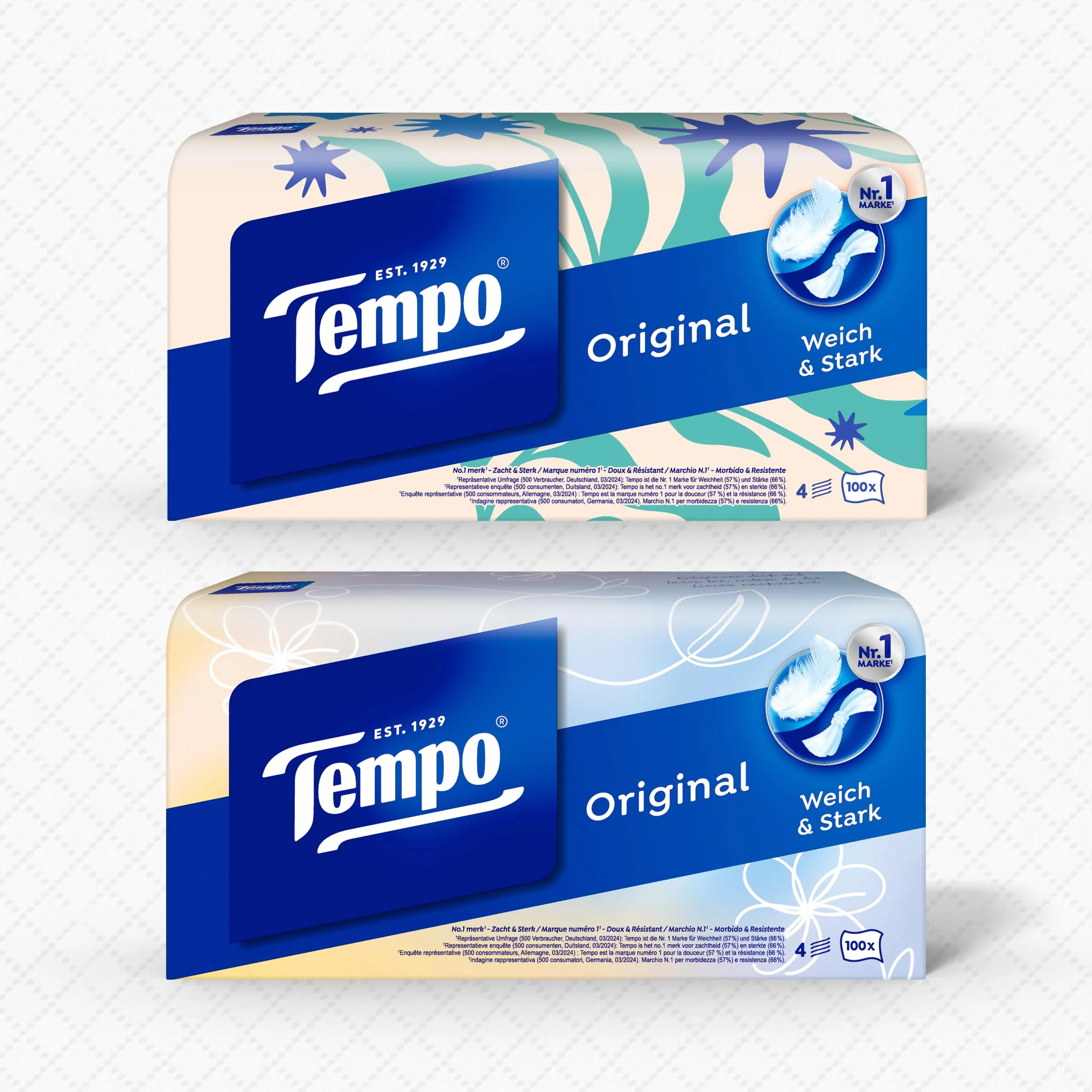 Tempo Original Tissues Duo-Box - Pakiet ekonomiczny - 12 pudełek, 100 chusteczek w pudełku - Bardzo mocne, miękkie chusteczki papierowe