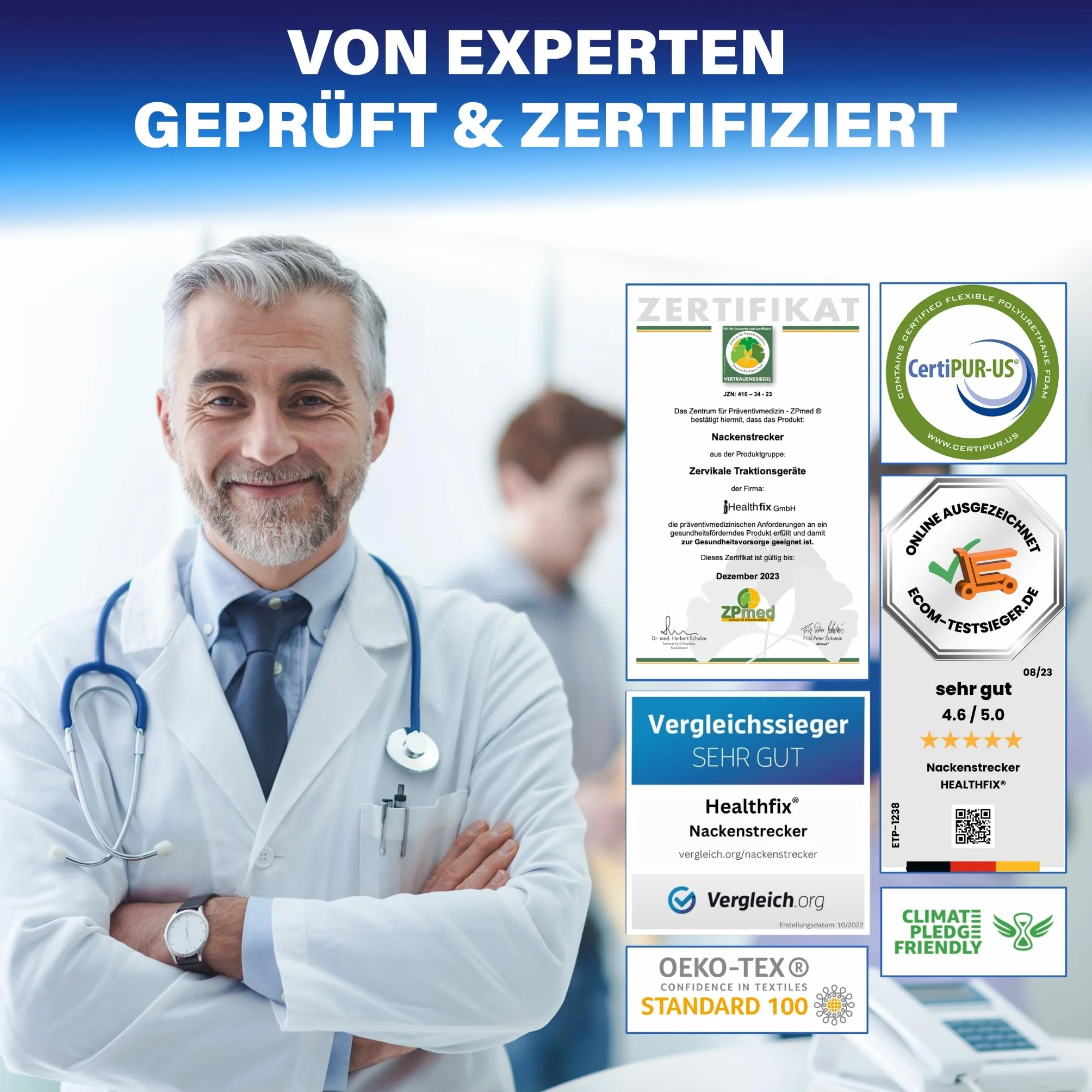 Healthfix® Ortopedyczny napinacz karku, z instrukcją obsługi w języku niemieckim, odciąża kark w przypadku napięcia karku, ochrona karku przed bólem karku (czarny)