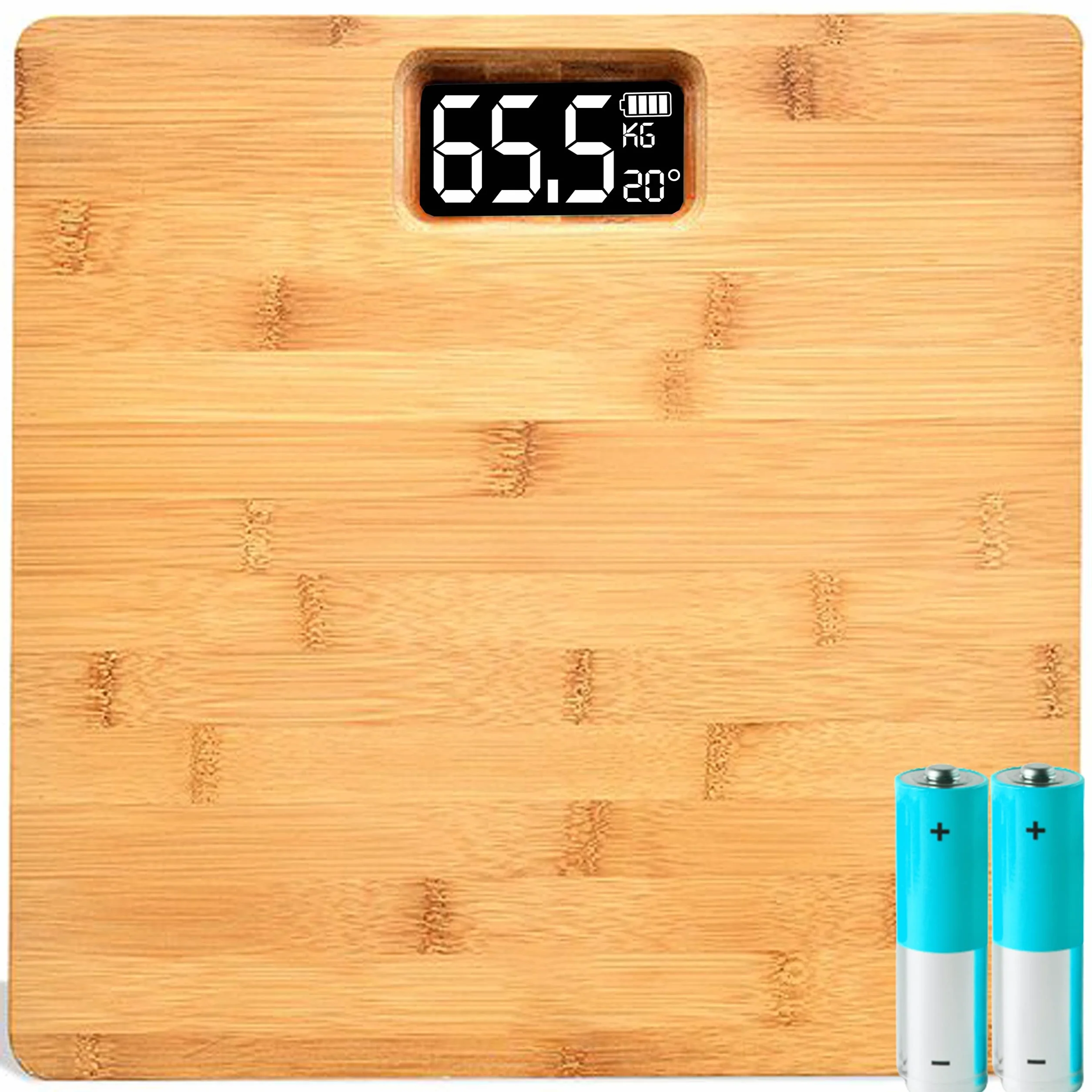 Retoo Cyfrowa Waga Bambusowa z Wyświetlaczem LCD, Cyfrowa Drewniana do 180 kg, Elektroniczna Łazienkowa, Zasilanie Bateryjne, 30 x 30 cm