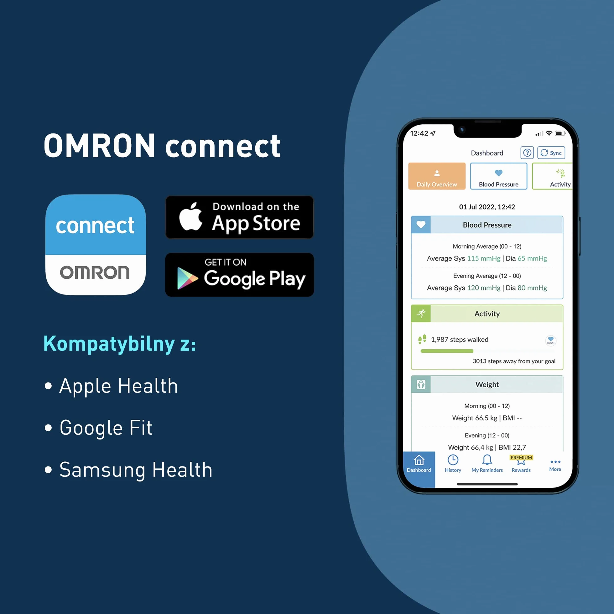 OMRON HN300T2 Intelli IT – inteligentna waga łazienkowa z Bluetooth do pomiaru masy ciała i BMI, z aplikacją na smartfona do śledzenia postępów