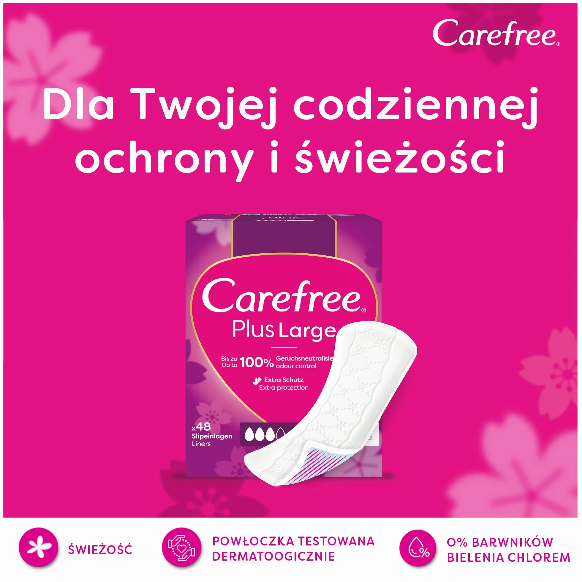 Carefree Plus Large Wkładki higieniczne 64 szt. chłonne ochrona przed wilgocią