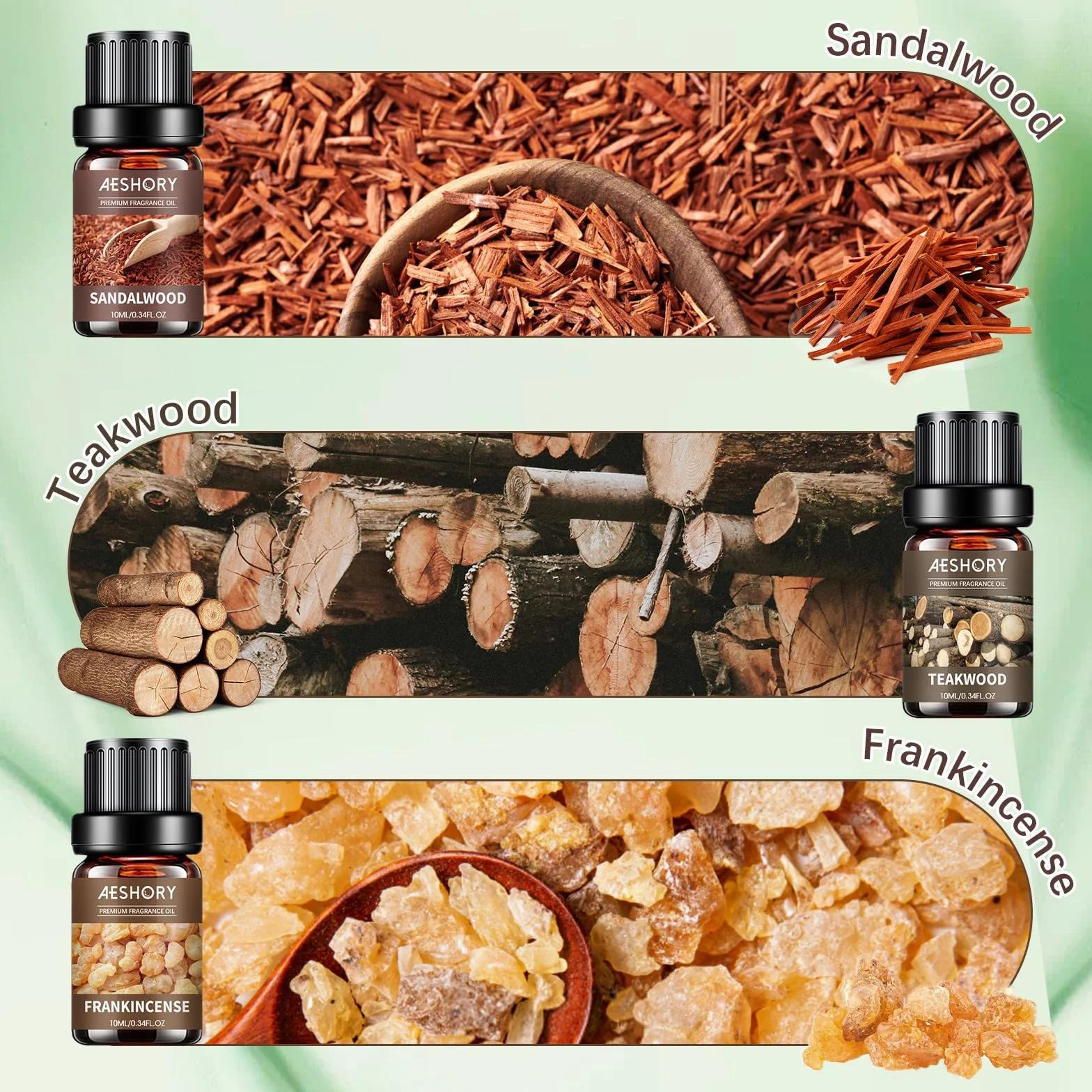 Aeshory 6 x 10ml Drzewny Zestaw Olejków Eterycznych Do Dyfuzorów, Aromaterapii, Nawilżaczy Powietrza I Wyrobu Świec – Drzewo Sandałowe, Cedrowe, Cyprysowe, Kadzidłowe, Tekowe, Sosnowe
