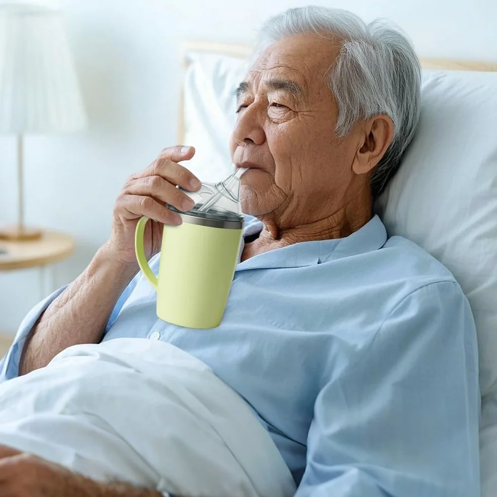 Kubek z dzióbkiem 3 w 1, dla seniorów, 350 ml, z uchwytem i słomką 30 cm, dla dorosłych z niepełnosprawnością, kobiet w ciąży i osób starszych