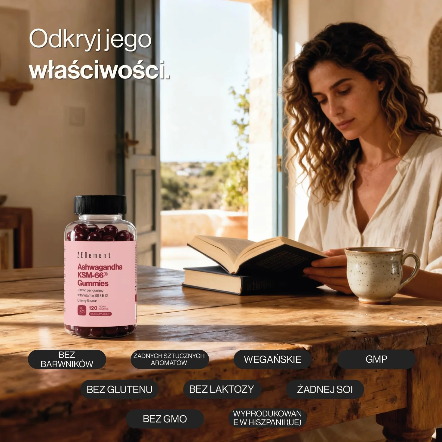Żelki z Ashwagandhą KSM-66® z Witaminami B6 i B12 – 1500 mg Korzenia (120 mg Ekstraktu w Żelku) – 120 Wegańskich Żelków o Smaku Wiśniowym – 4 Miesiące Suplementacji – Zenement