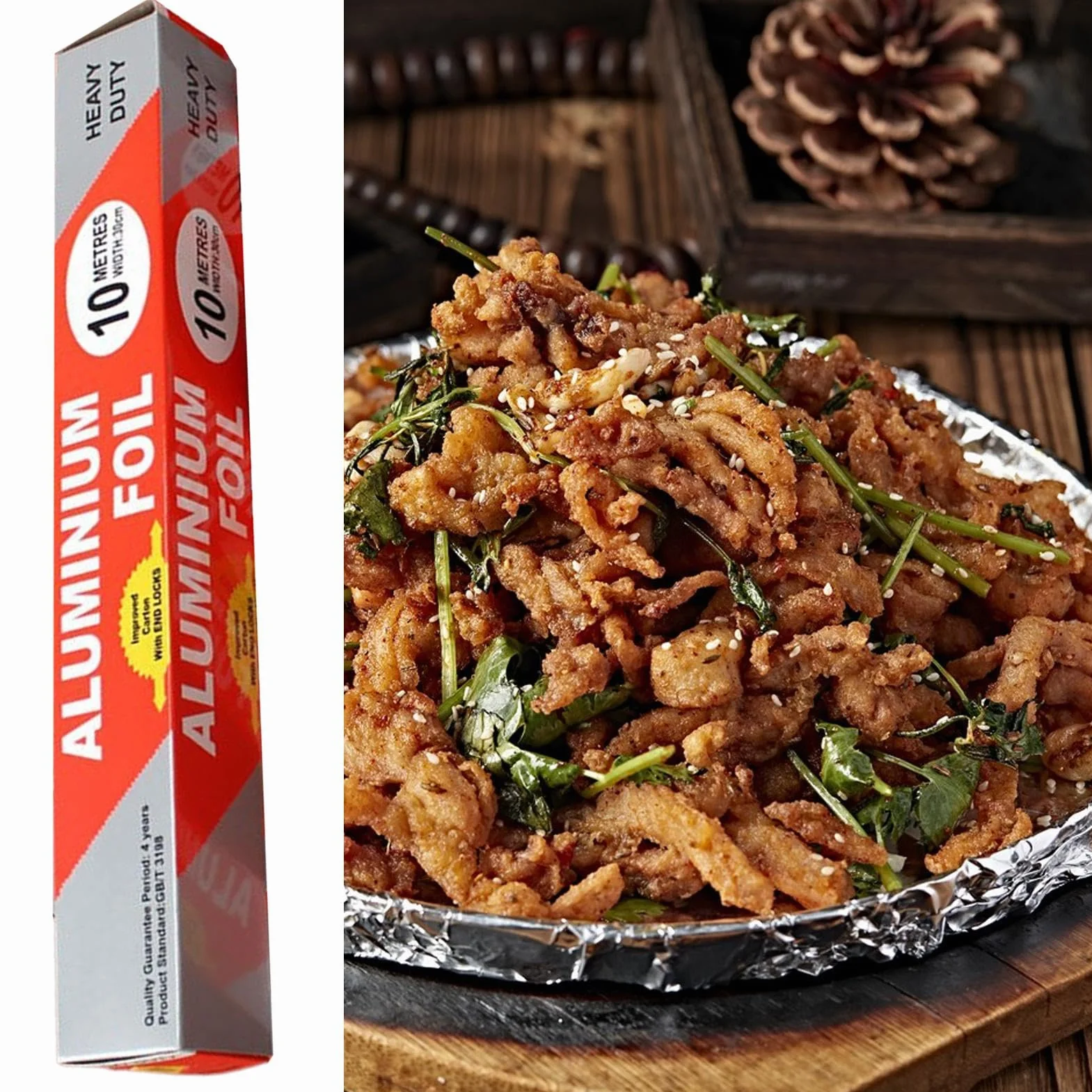 Heavy-duty Aluminum Foil Roll with Cutter, Non-stick Food Safe Kitchen Wrap for Leftovers