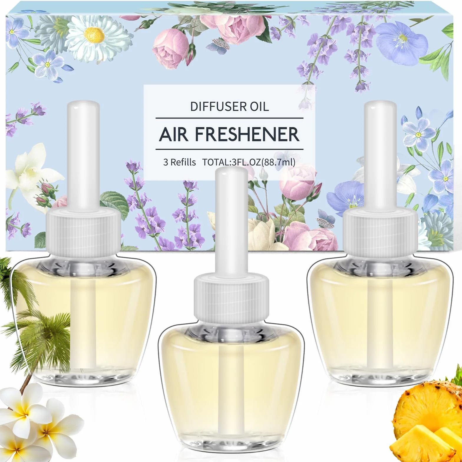 SCENTORINI butelka z olejkiem zapachowym, zapach Hawaje odświeżacz powietrza, olejek do wnętrz, 3 x 19 ML, butelki z olejkiem zapachowym Wkłady Odpowiednie do Air Wick i Glade wkładów do odświeżaczy