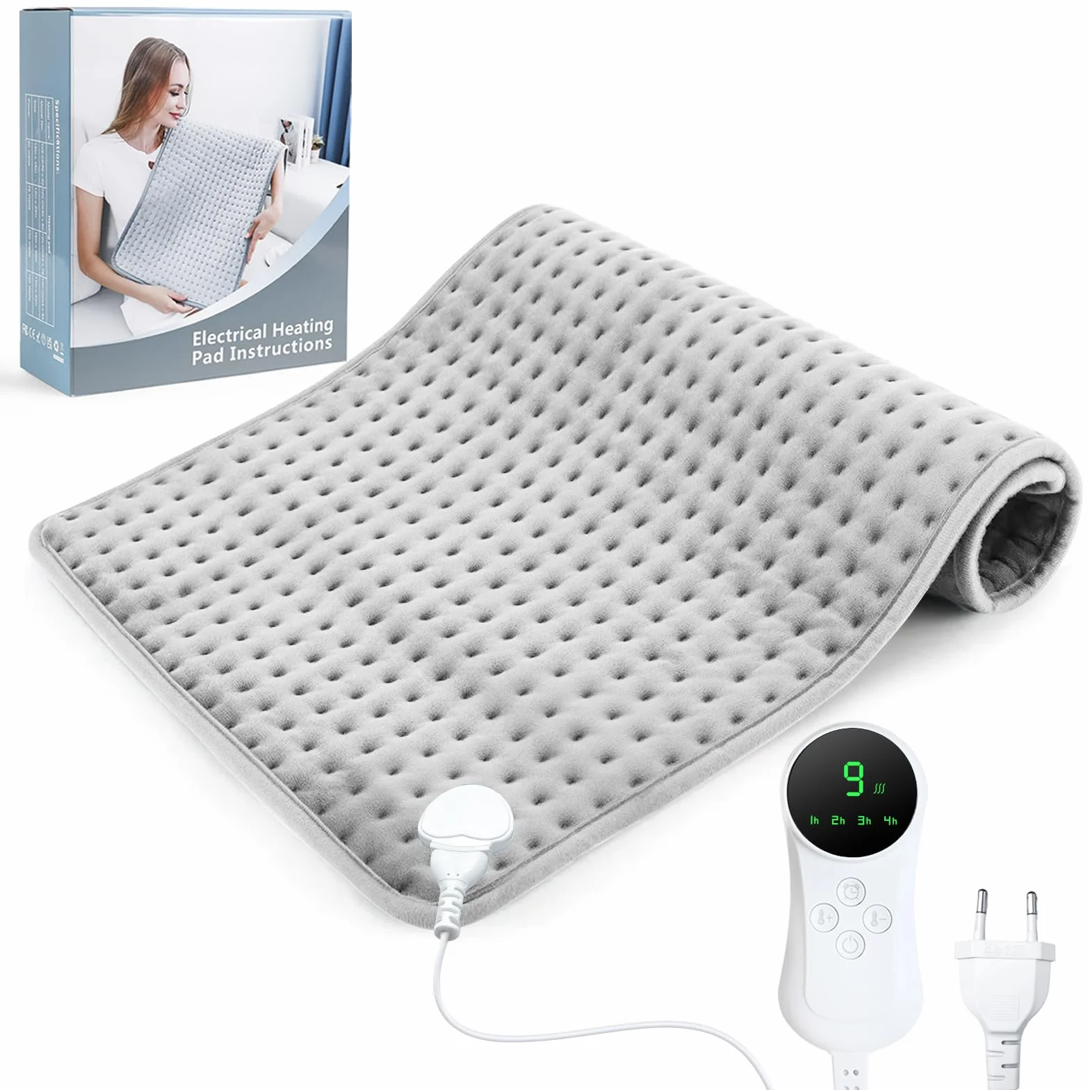 Poduszka grzewcza 43 x 84 cm Elektryczna poduszka grzewcza z automatycznym wyłączaniem i 9 stopniami regulacji temperatury, mała poduszka grzewcza na plecy, szyję, ramiona, brzuch – nadająca się do