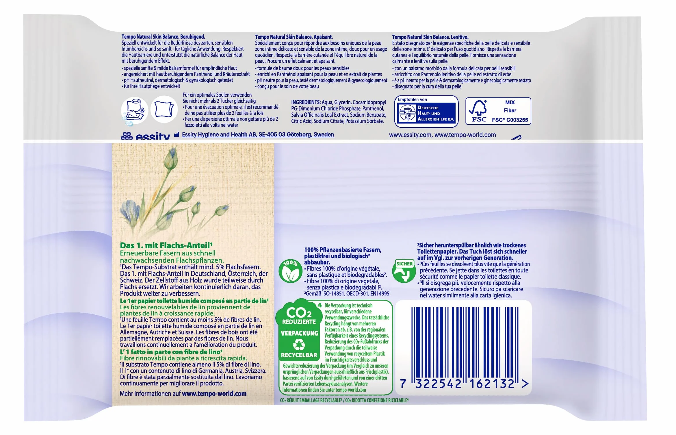 Tempo Papier toaletowy, wilgotny, Natural Skin Balance, (16 opakowań x 42 arkusze), duże opakowanie