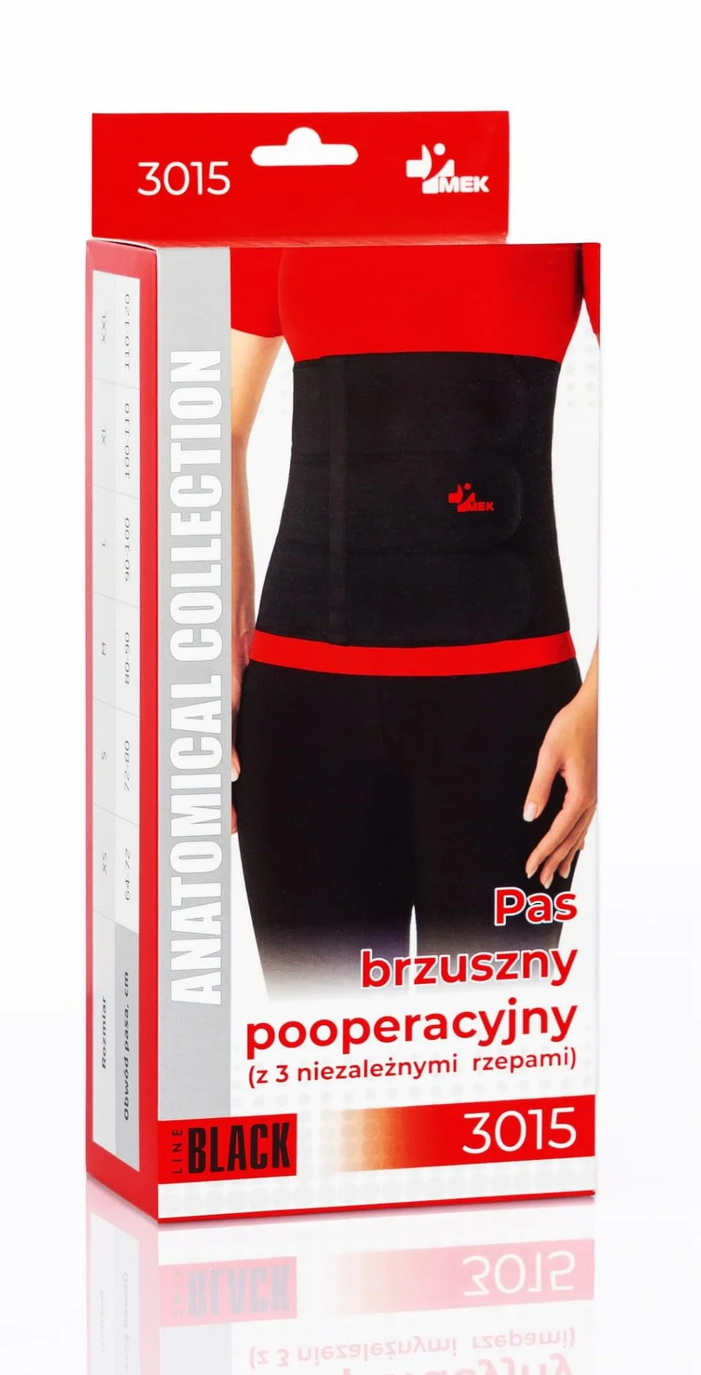 Pas brzuszny przepuklinowy pooperacyjny MEK 3015, trzy niezależne rzepy, produkt medyczny (M)