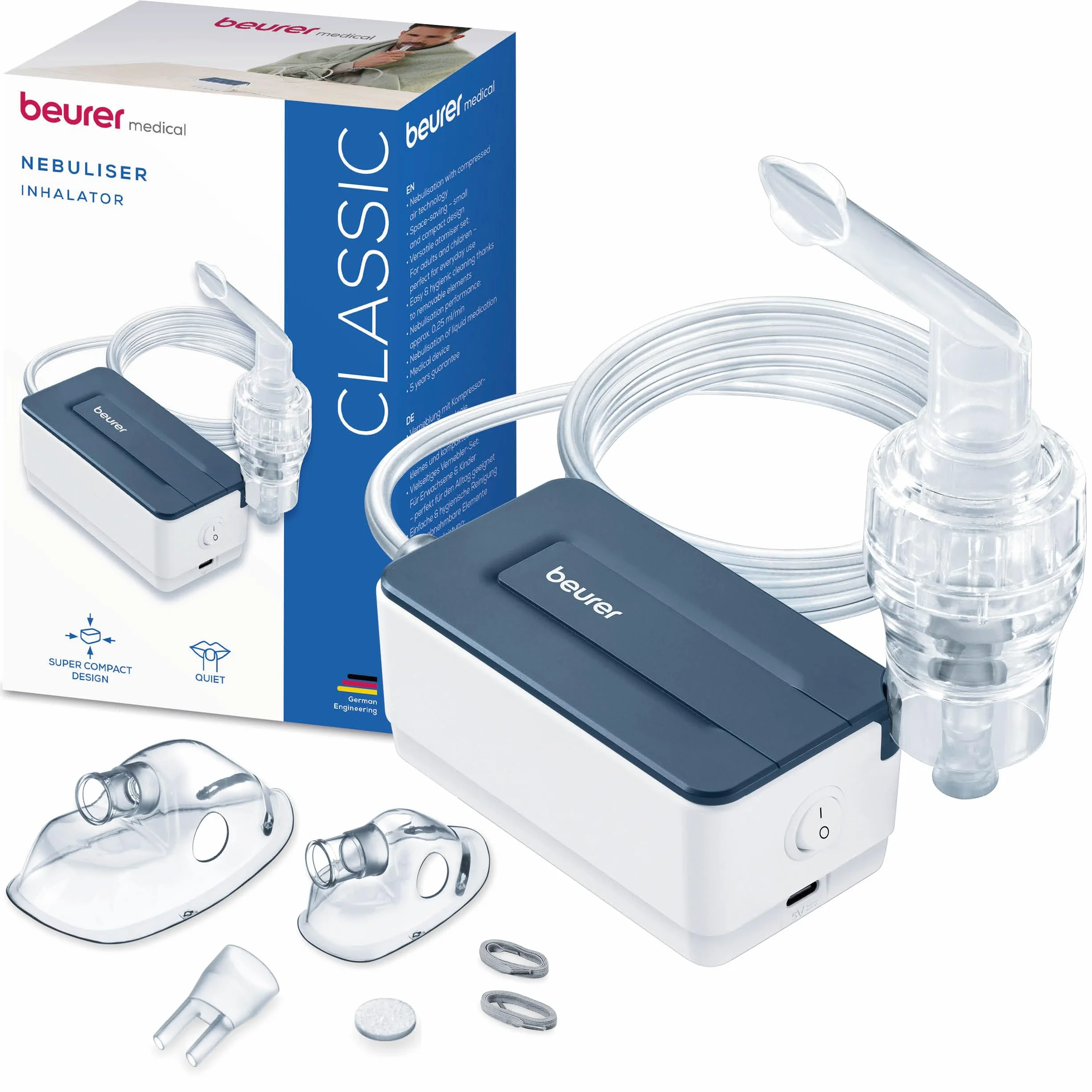 Beurer IH 15 inhalator, do inhalacji przy przeziębieniach i chorobach dróg oddechowych, do nebulizacji leków, mały, lekki, obsługa jednym przyciskiem, idealny na co dzień