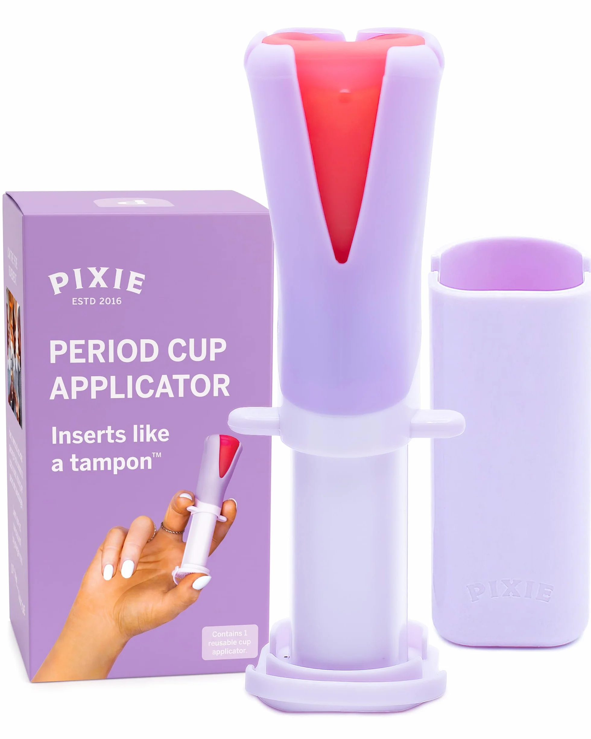 Pixie aplikator do kubeczek menstruacyjnych, pasuje jak tampon, każda kobieta może teraz używać kubeczek menstruacyjnych, idealny do długich paznokci, właściwości samoodkażające TPE, etui