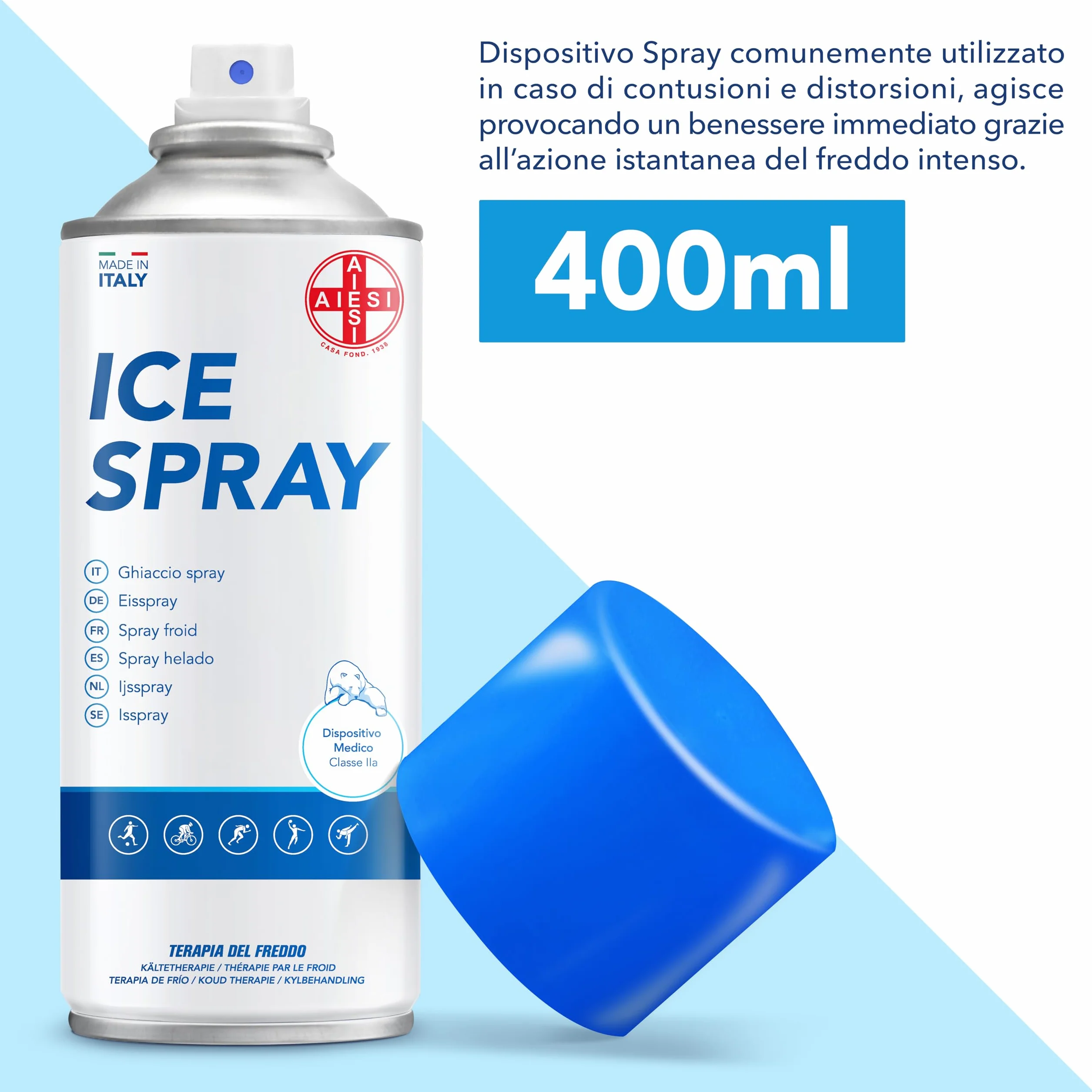 AIESI® Natychmiastowy sportowy spray lodowy z MENTOLEM puszka 400 ml ICE SPRAY, Made in Italy