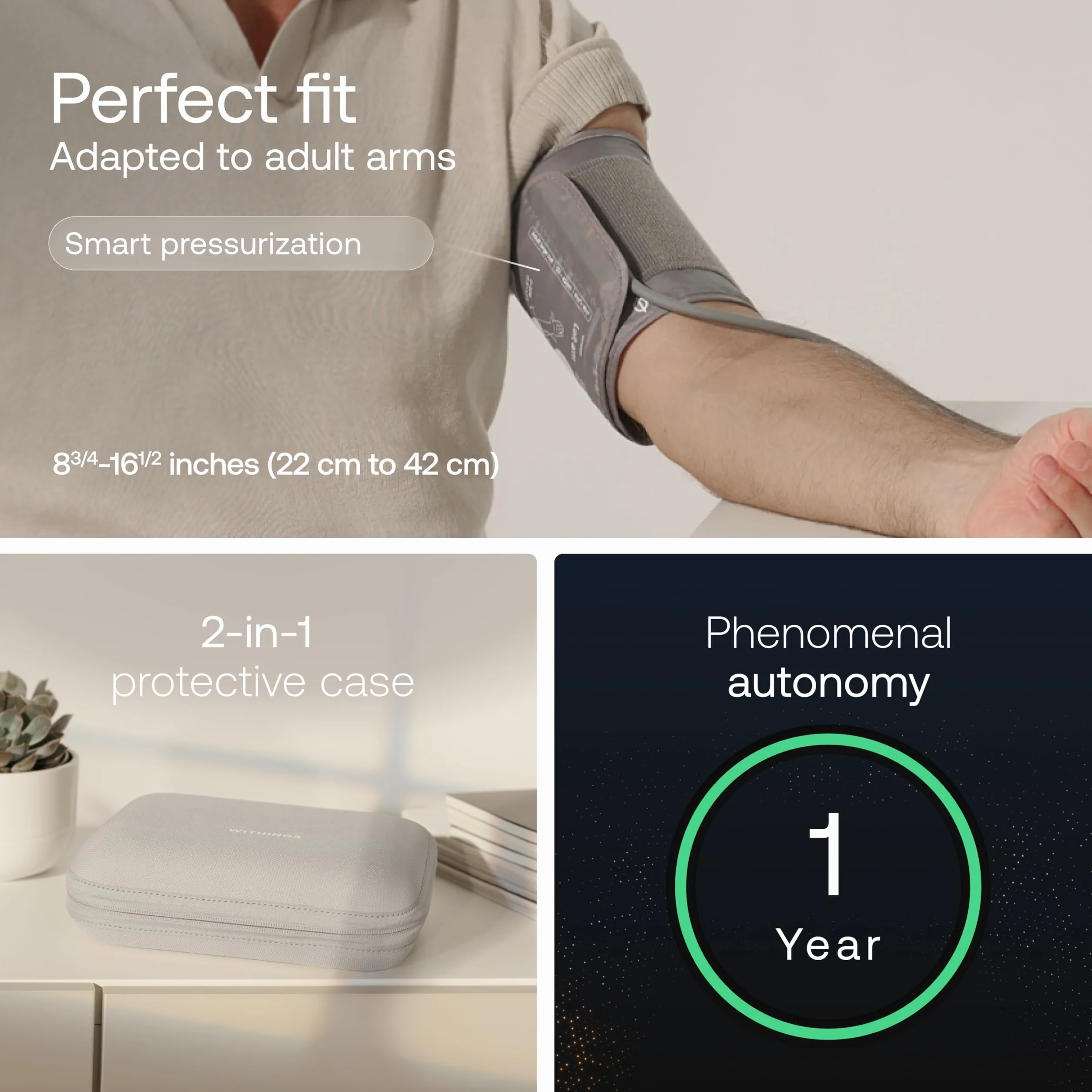 Withings BPM Vision Inteligentny Naramienny Ciśnieniomierz z EKG i Wykrywaniem Migotania Przedsionków iOS Android