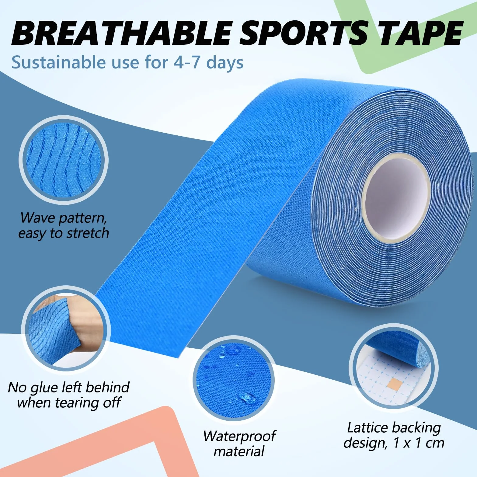 6 rolek taśmy sportowej kinezjologicznej (5 m x 5 cm), rolki kinezjologiczne do wspomagania mięśni, bólu kolan, łokci i ramion, wodoodporna i przyjazna dla skóry taśma kinezjologiczna, zestaw taśm