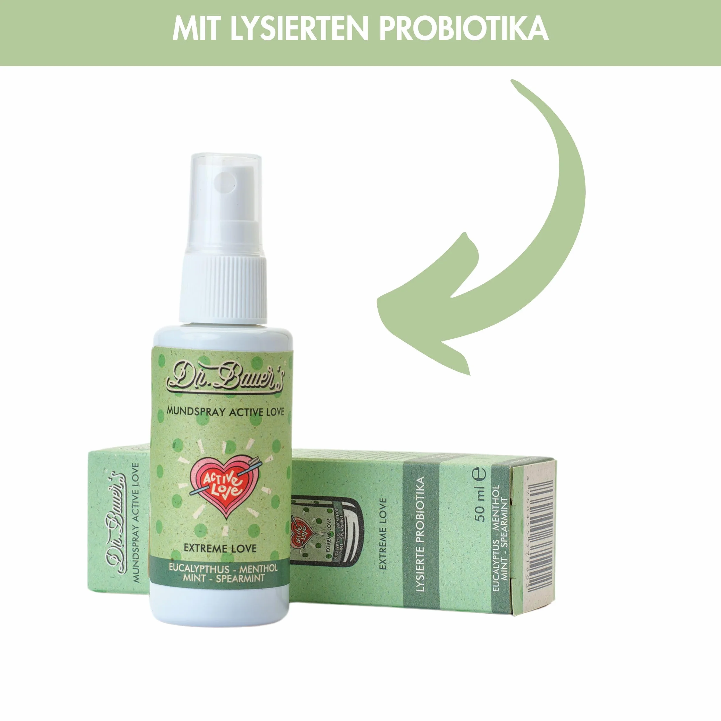 Dr. Bauer's Extreme Love Spray do ust 50 ml – mocna świeżość mięty, wegański, bez alkoholu