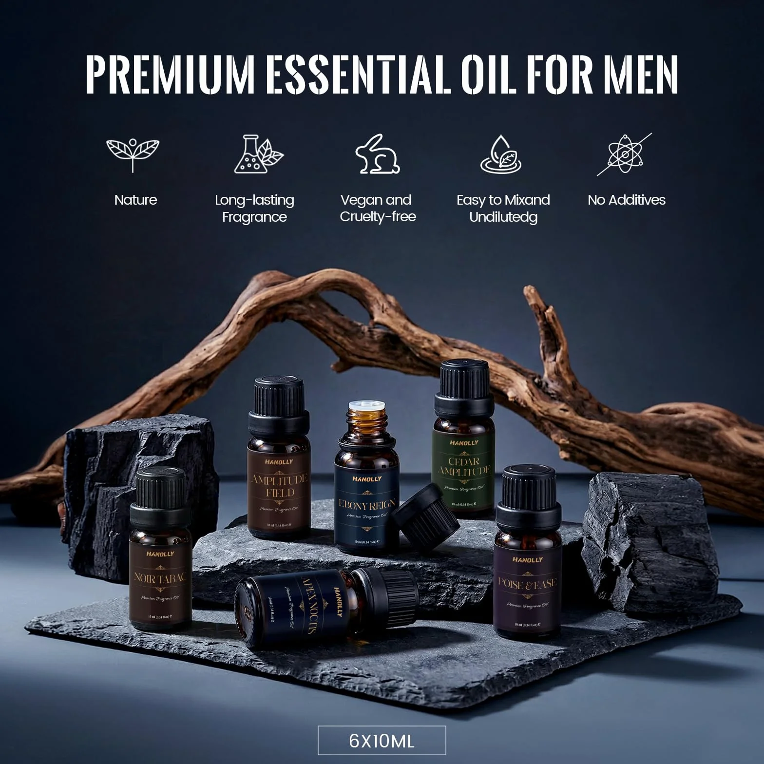 HANOLLY Zestaw Olejków Eterycznych Dla Mężczyzn, 6x10ML Naturalnych Olejków Zapachowych Do Dyfuzorów, Perfum I Wyrobu Świec