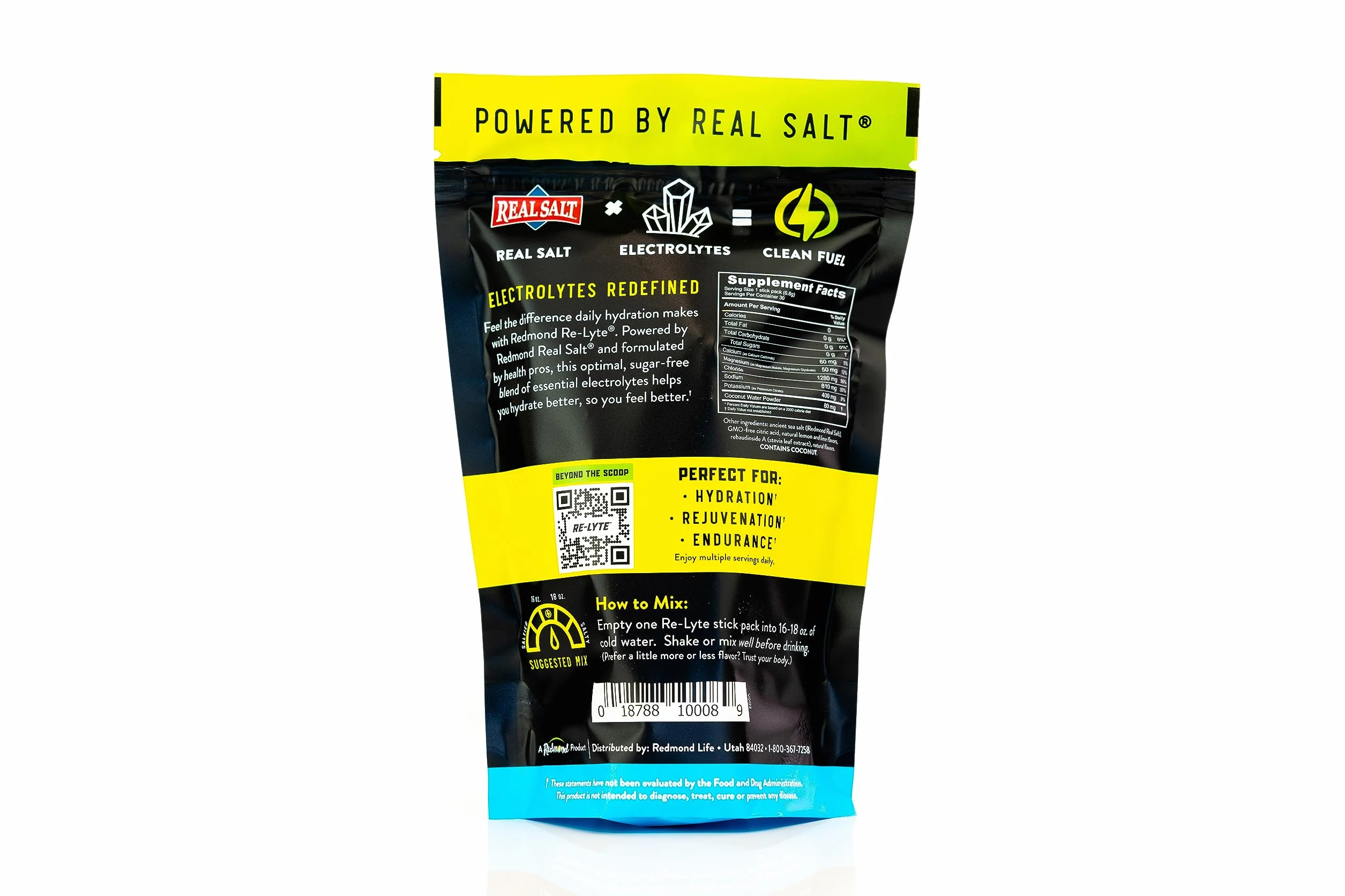 REDMOND Re-Lyte ELECTROLYTE Drink Mix LEMON LIME 30 saszetek 6,3 g - elektrolityczny proszek bez cukru, z solą Redmond Real Salt i ponad 60 ważnych minerałów i pierwiastków śladowych