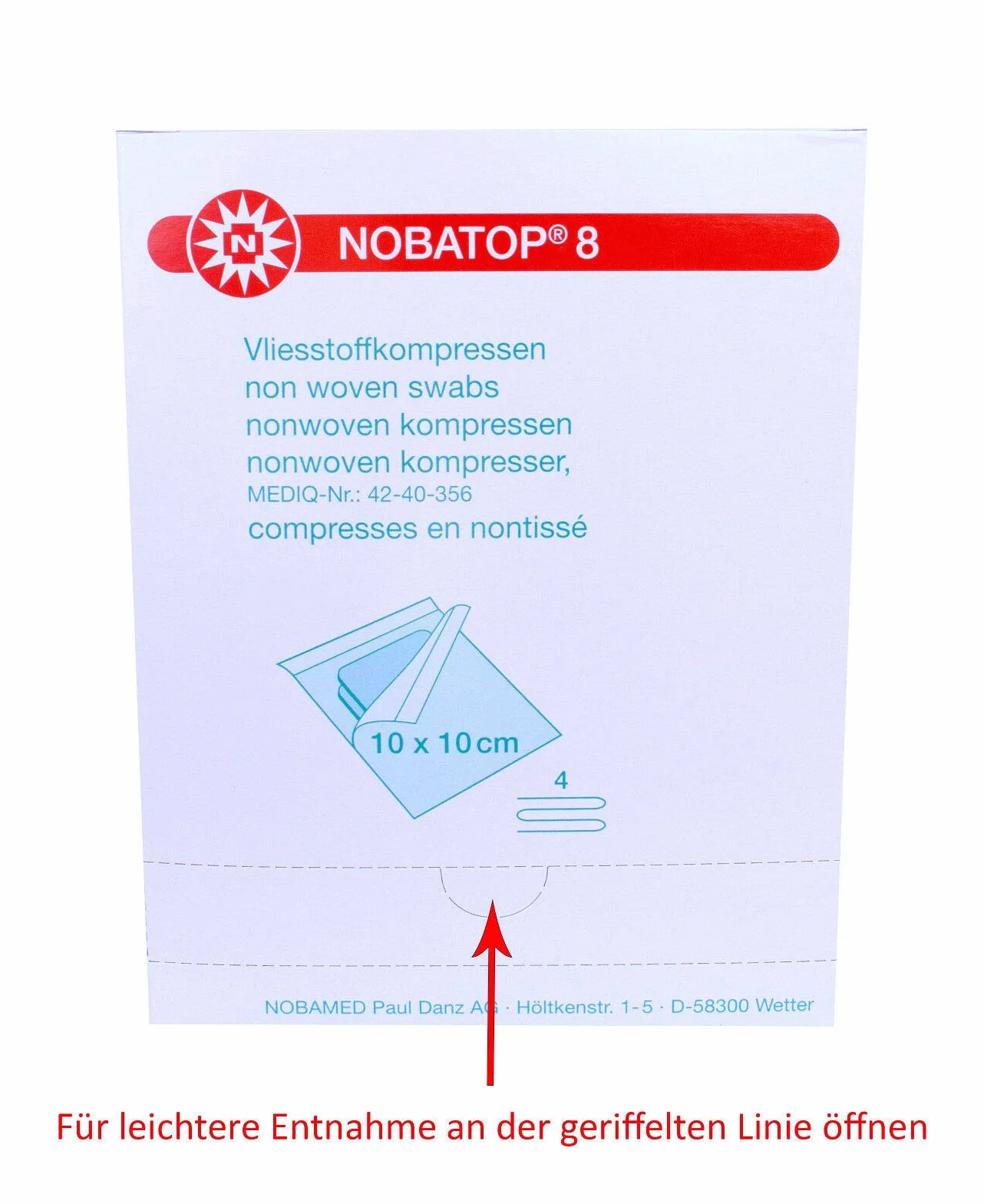 Noba Verbandmittel 8 kompresów 10 x 10 cm sterylne, 50 x 2 sztuki