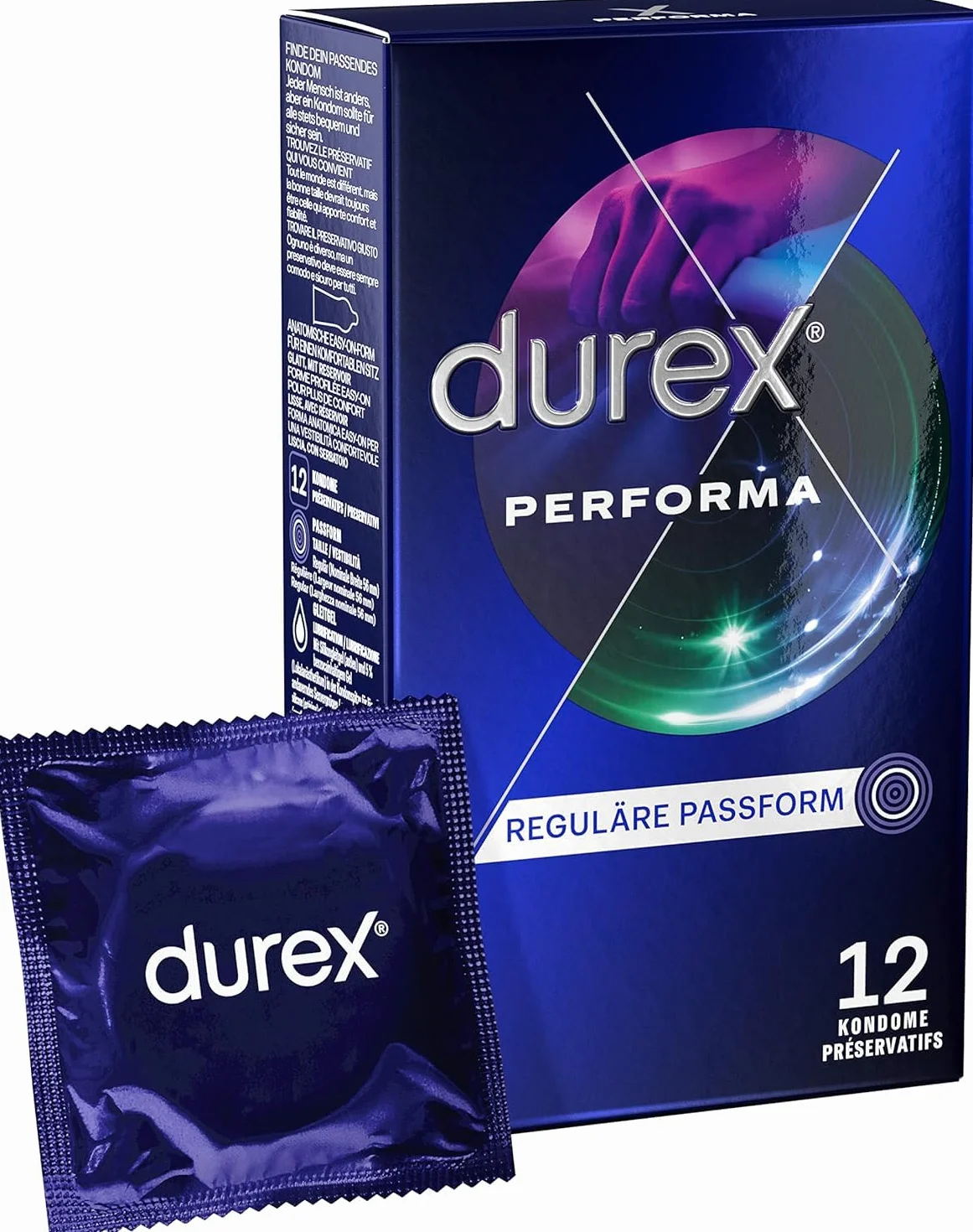 Durex Performa prezerwatywy – prezerwatywy przedłużające akta z 5% żelem benzocainowym dla dłuższej przyjemności seksualnej – 12 sztuk (1 x 12 sztuk)