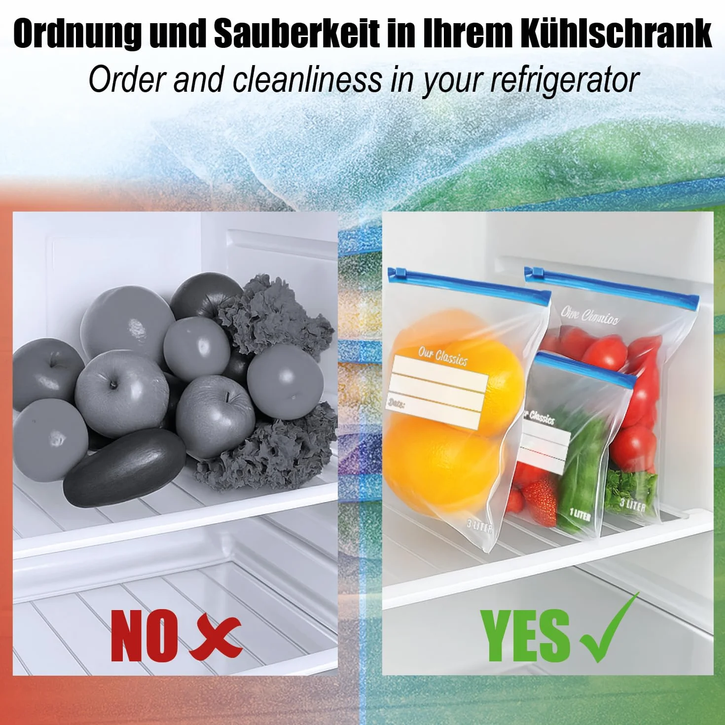 COM-FOUR® Torebki do zamrażarki 1L 60 sztuk zamykane do przechowywania żywności -40°C