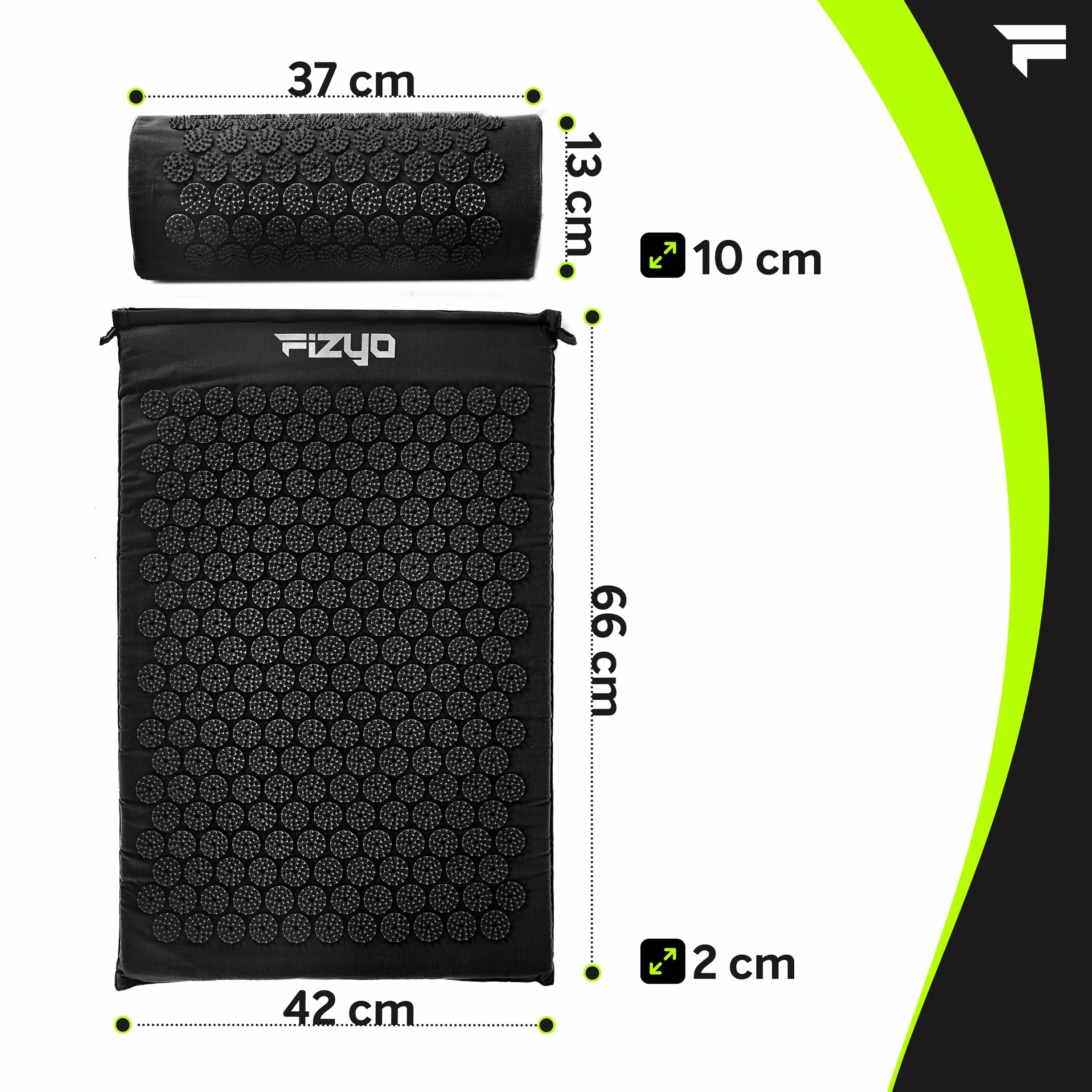 Fizyo Mata do Akupresury z Poduszką - Zestaw do Naturalnego Łagodzenia Bólu, Stresu i Napięcia, Masaż Pleców, Szyi I Ramion, Stymulacja Krążenia, Regeneracja Mięśni, Czarny