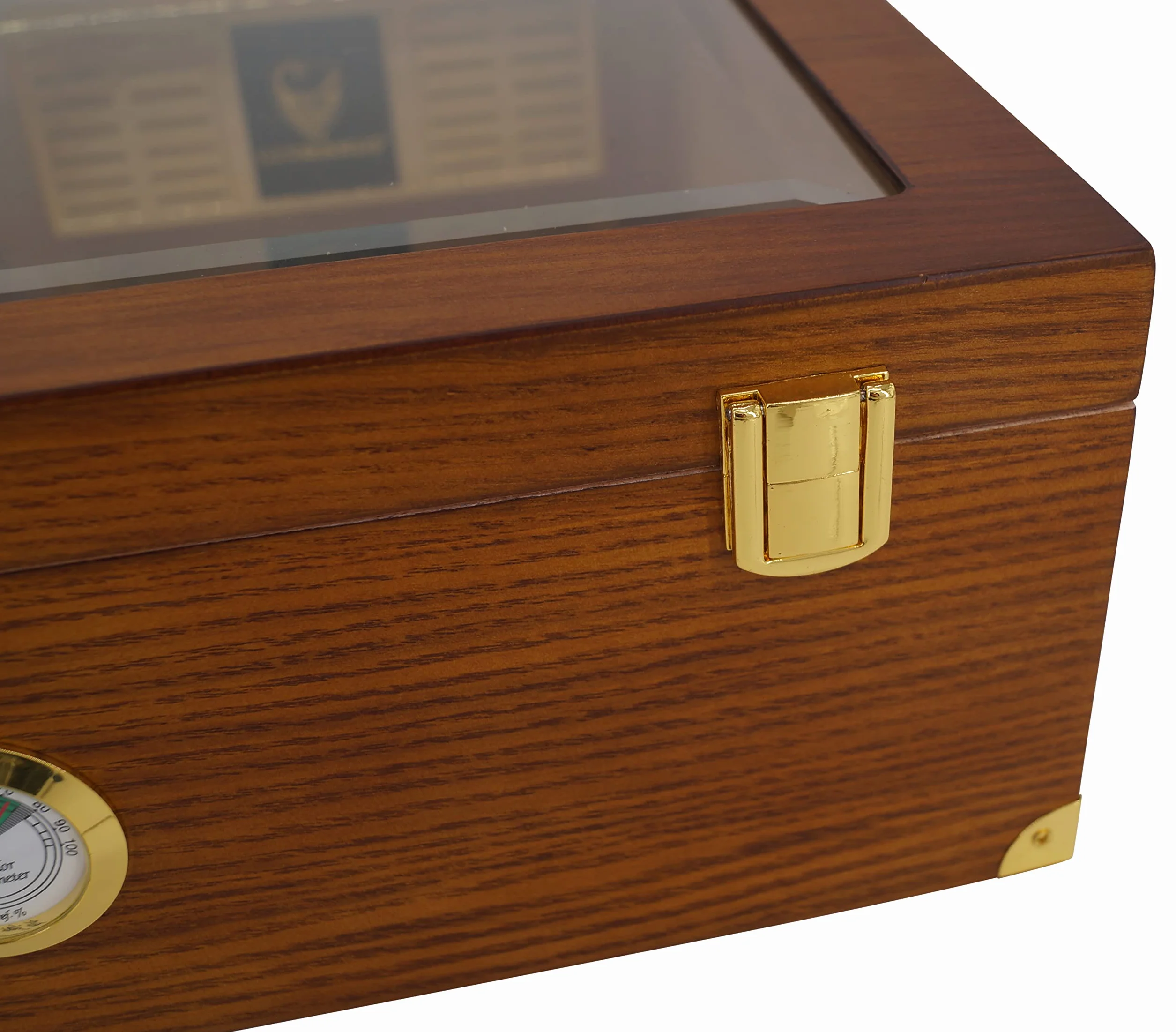 GERMANUS Humidor na 100 cygar w kolorze brązowym z okuciami i szklanym okienkiem